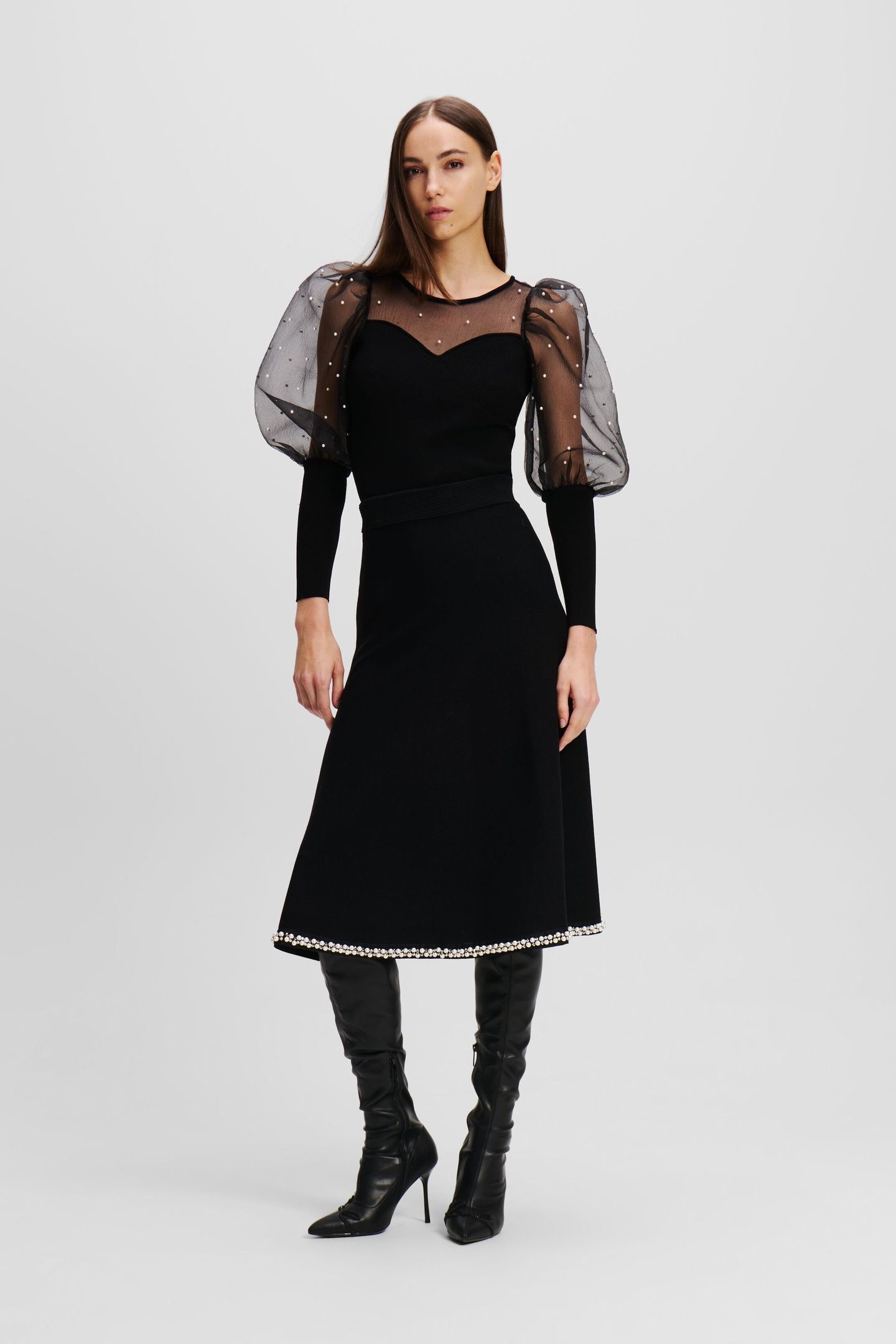 A LINE PEARL KNIT SKIRT BLACK 2