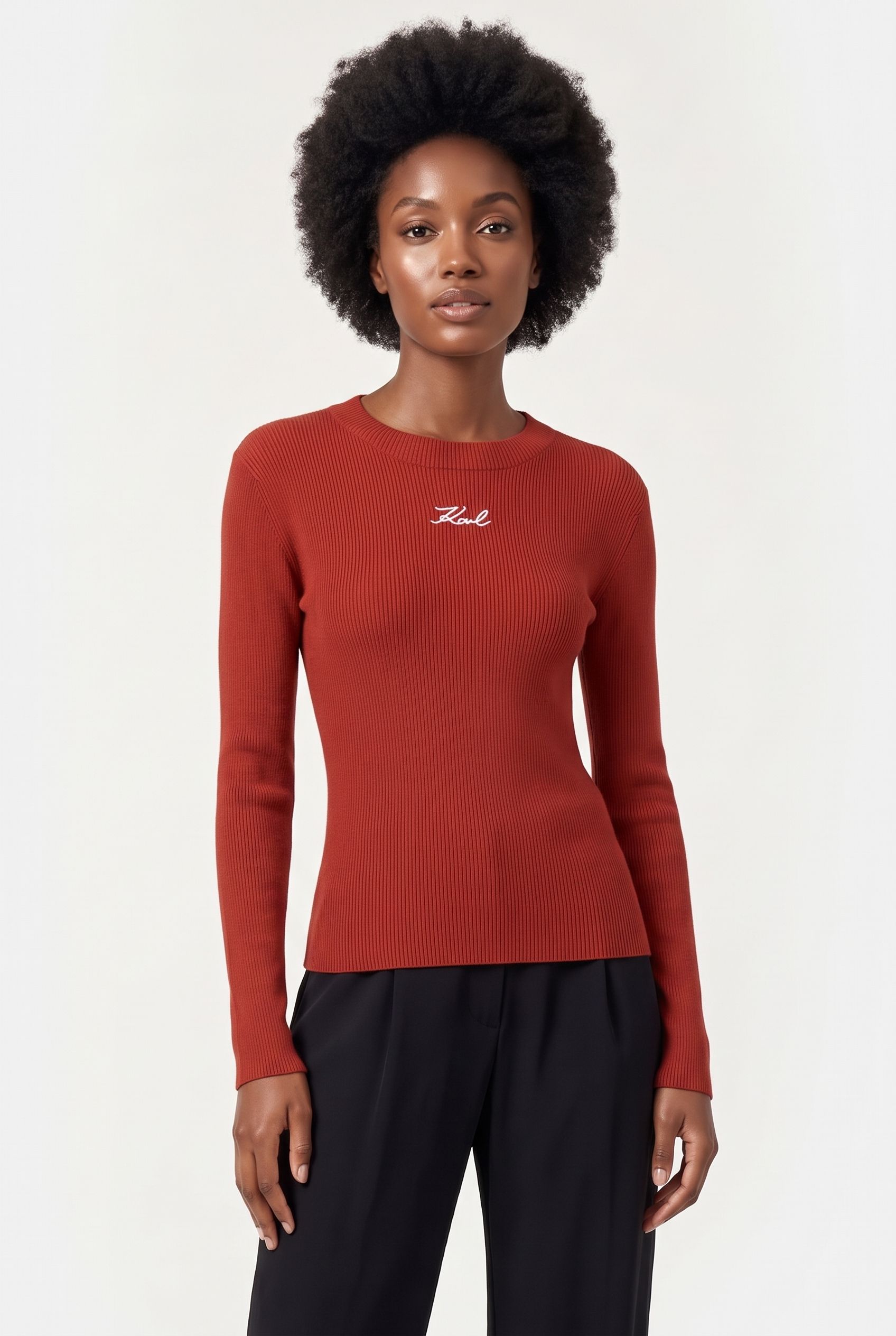 LONGSLEEVE RIBBED MOCK NECK CINNABAR 1