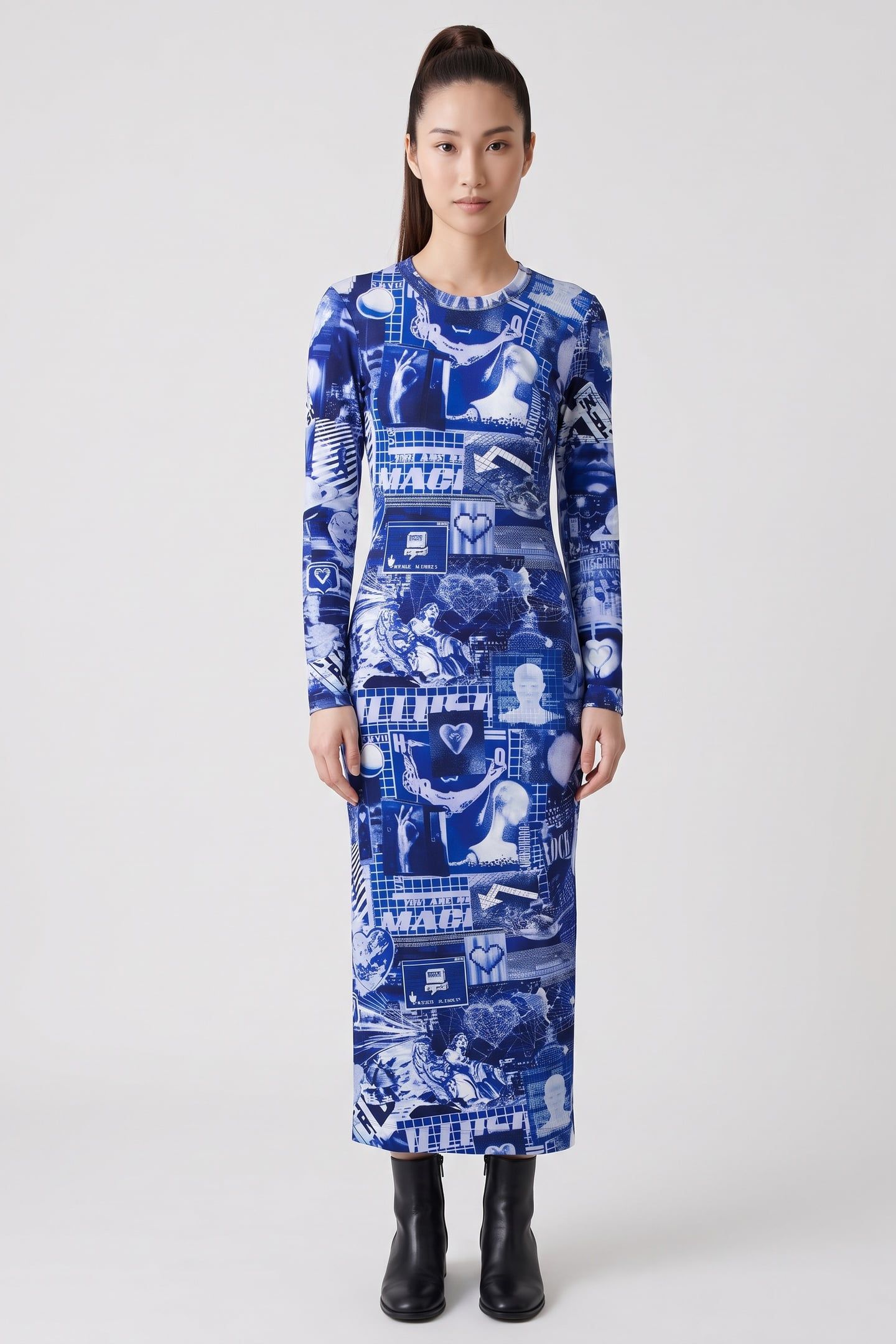 DIGITAL HEART LIGHTWEIGHT FLEECE DRESS BLUE 1