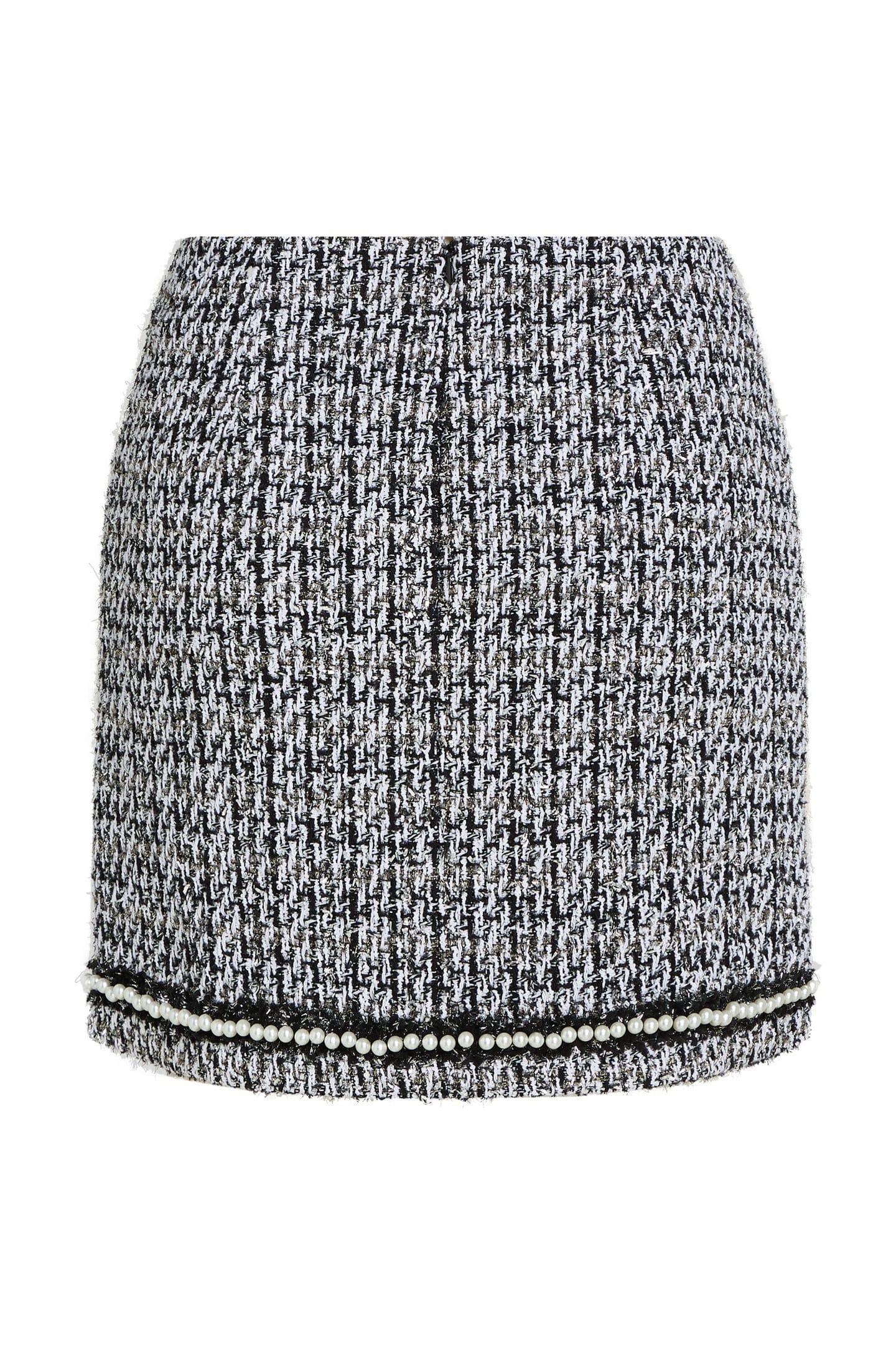 PEARL EMBELLISHED BOUCLE SKIRT BLACK/WHITE/SILVER 5
