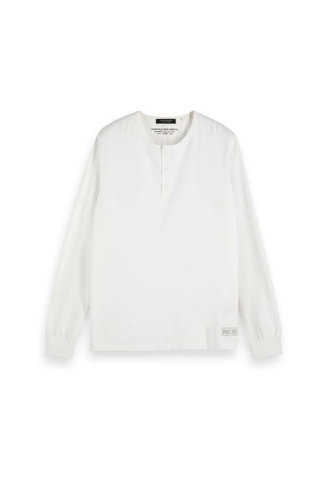 LONGSLEEVE JERSEY GRANDDAD TEE WITH WOVEN PLACKET WHITE 1