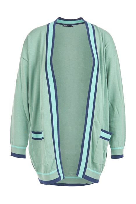 LONG CARDIGAN LS TRICOLOR STR GREEN 1