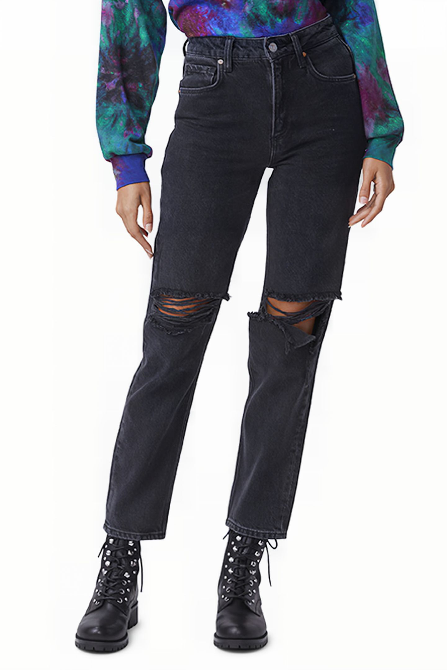 SARAH STRAIGHT CABALLO INSEAM BLACK MEADOW DESTRUCTED 1