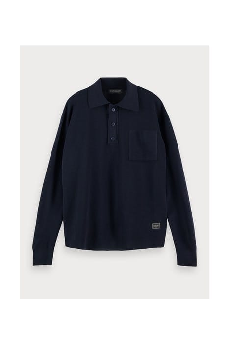 LONGSLEEVE KNITTED POLO PULLOVER IN MERINO WOOL NIGHT 1