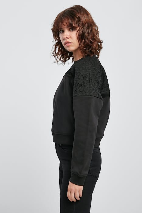 LADIES SHORT OVERSIZED LACE INSET CREW BLACK 6