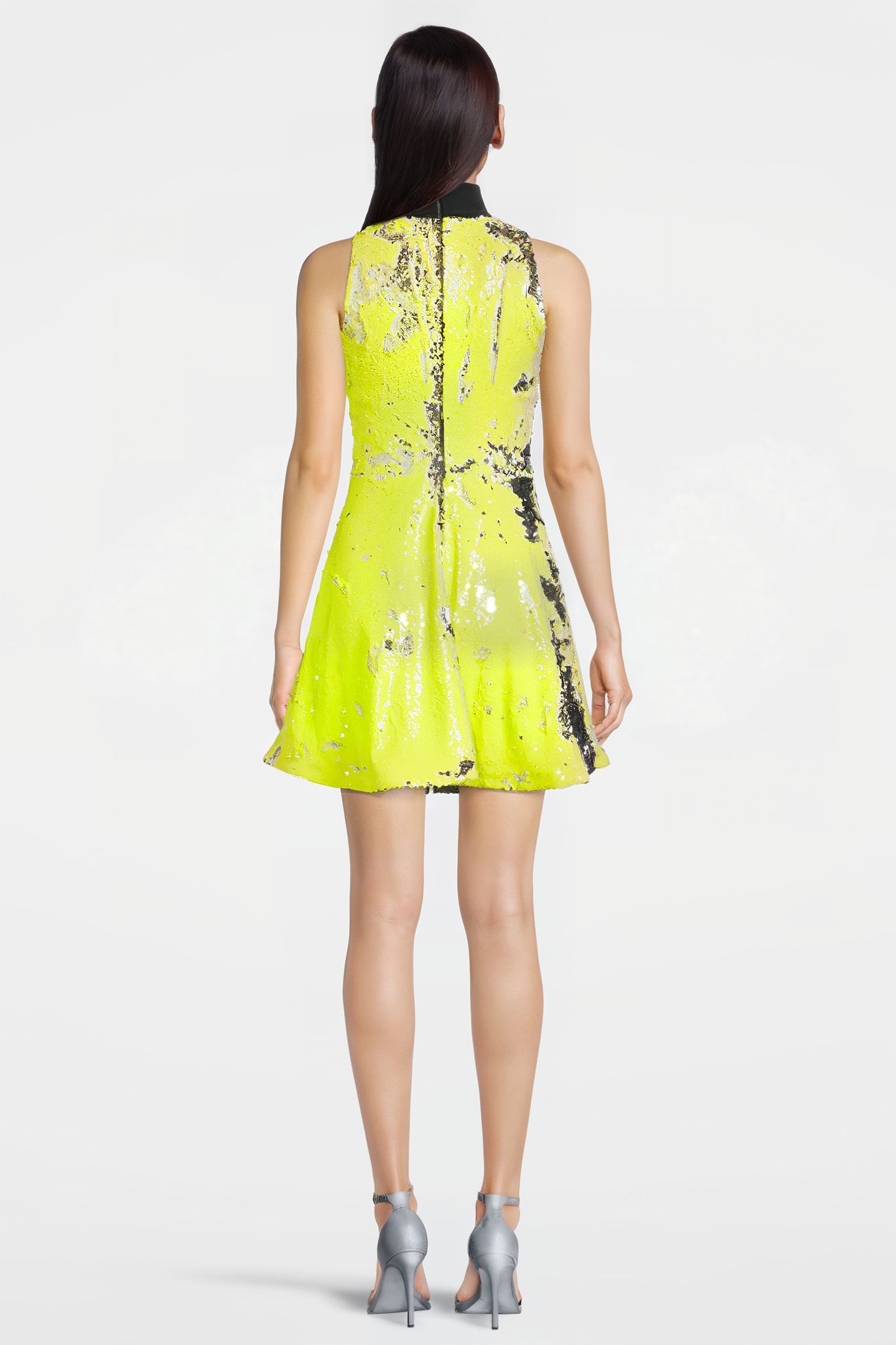 WOMEN'S SHORT SLEEVELESS SEQUIN DRESS WITH VELVET COLLAR YEL 2