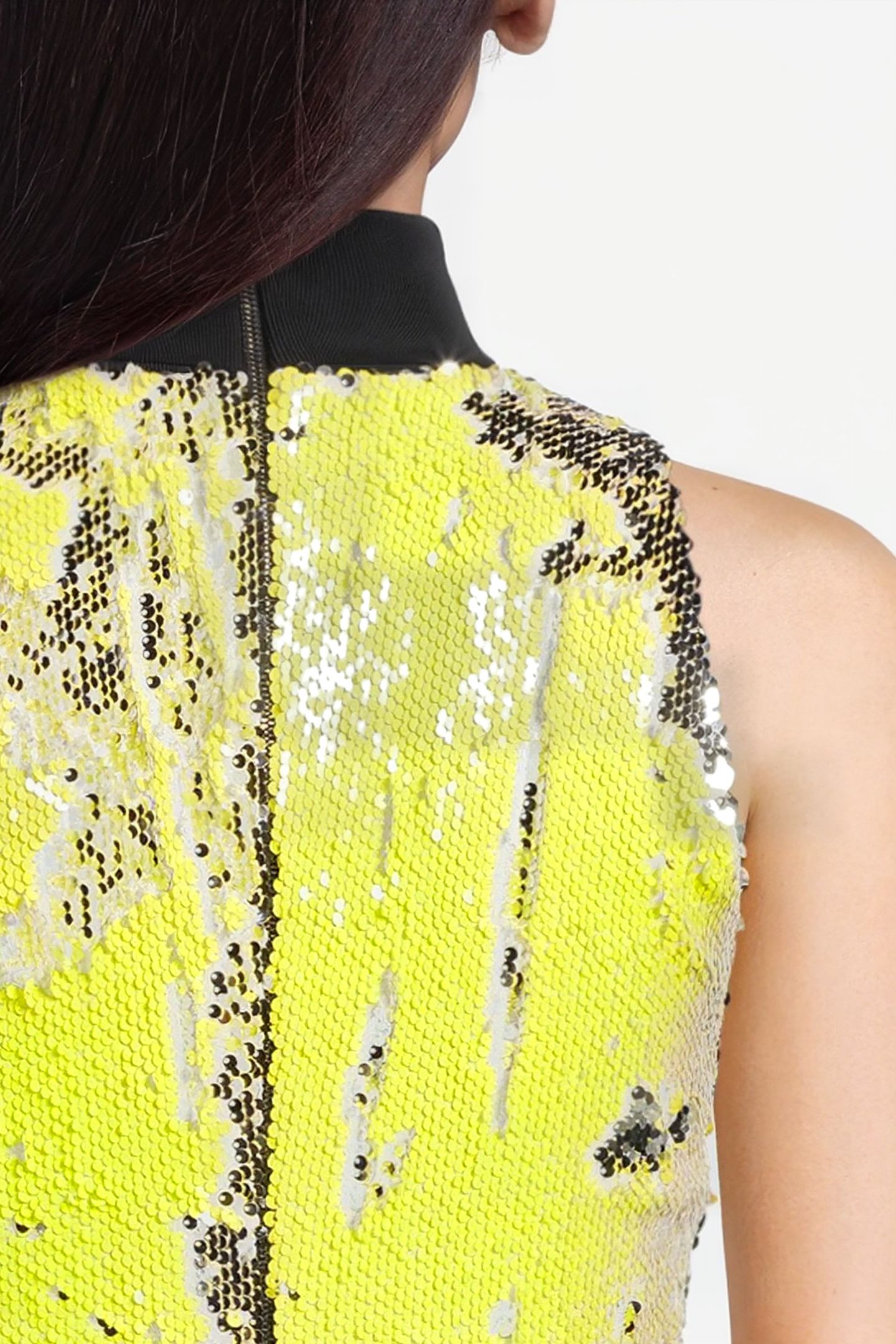 WOMEN'S SHORT SLEEVELESS SEQUIN DRESS WITH VELVET COLLAR YEL 4