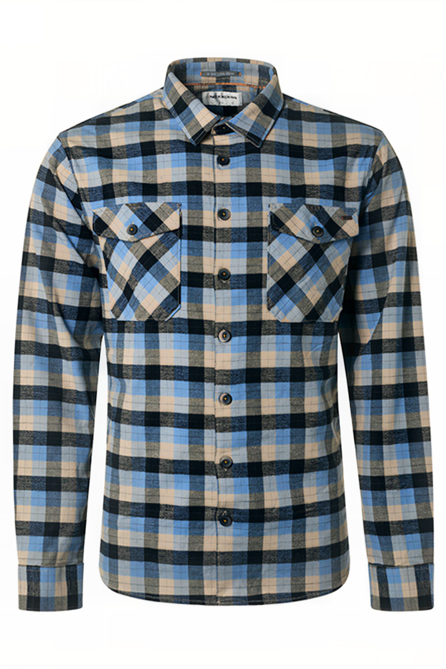 SHIRT STRETCH CHECK RESPONSIBLE CHOICE COTTON DUSTY BLUE 1