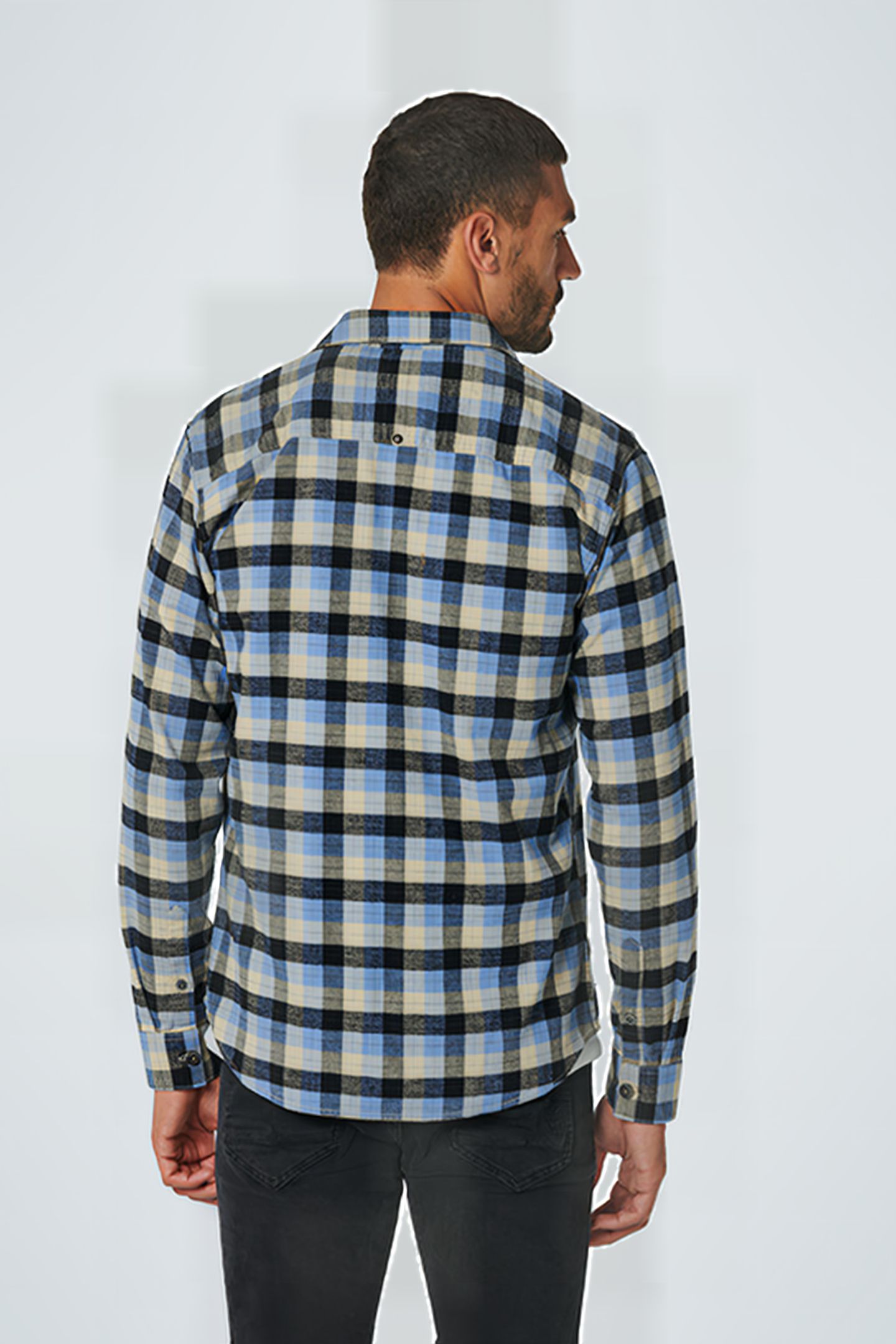 SHIRT STRETCH CHECK RESPONSIBLE CHOICE COTTON DUSTY BLUE 3