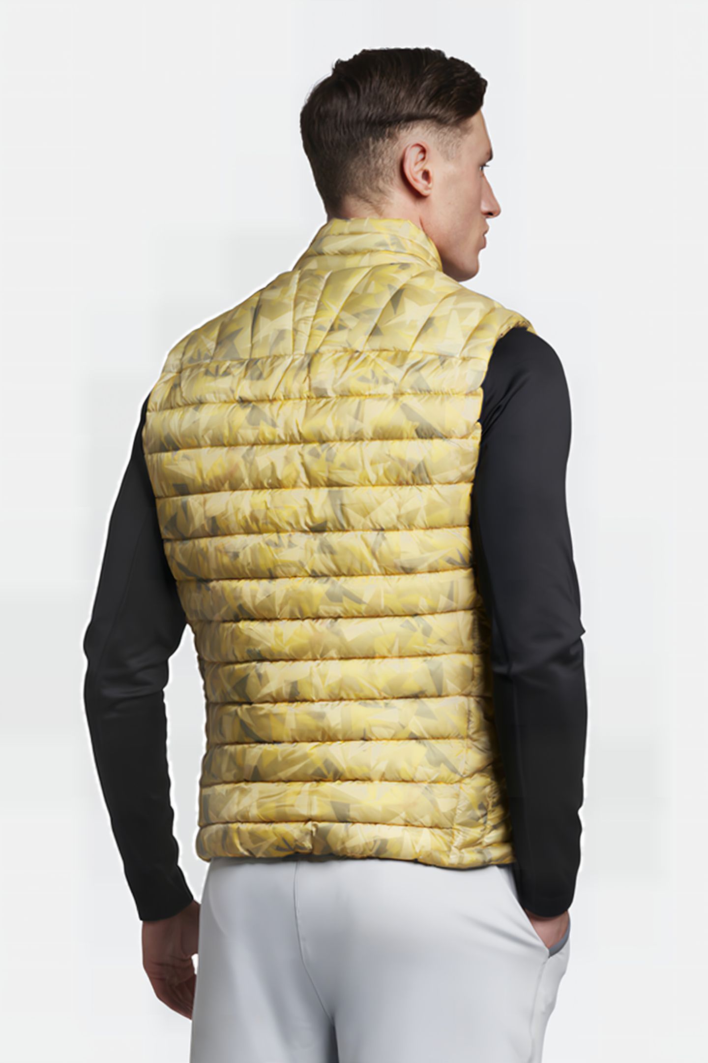 LIGHTWEIGHT QUILTED COLLAR GILET BAY GREEN PRINT 2