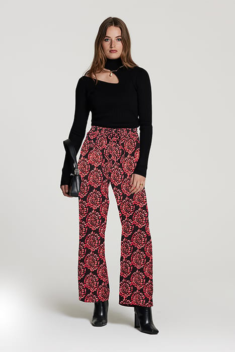 LADIES MONACO TROUSERS PEACOCK LEAF WINE RED 2
