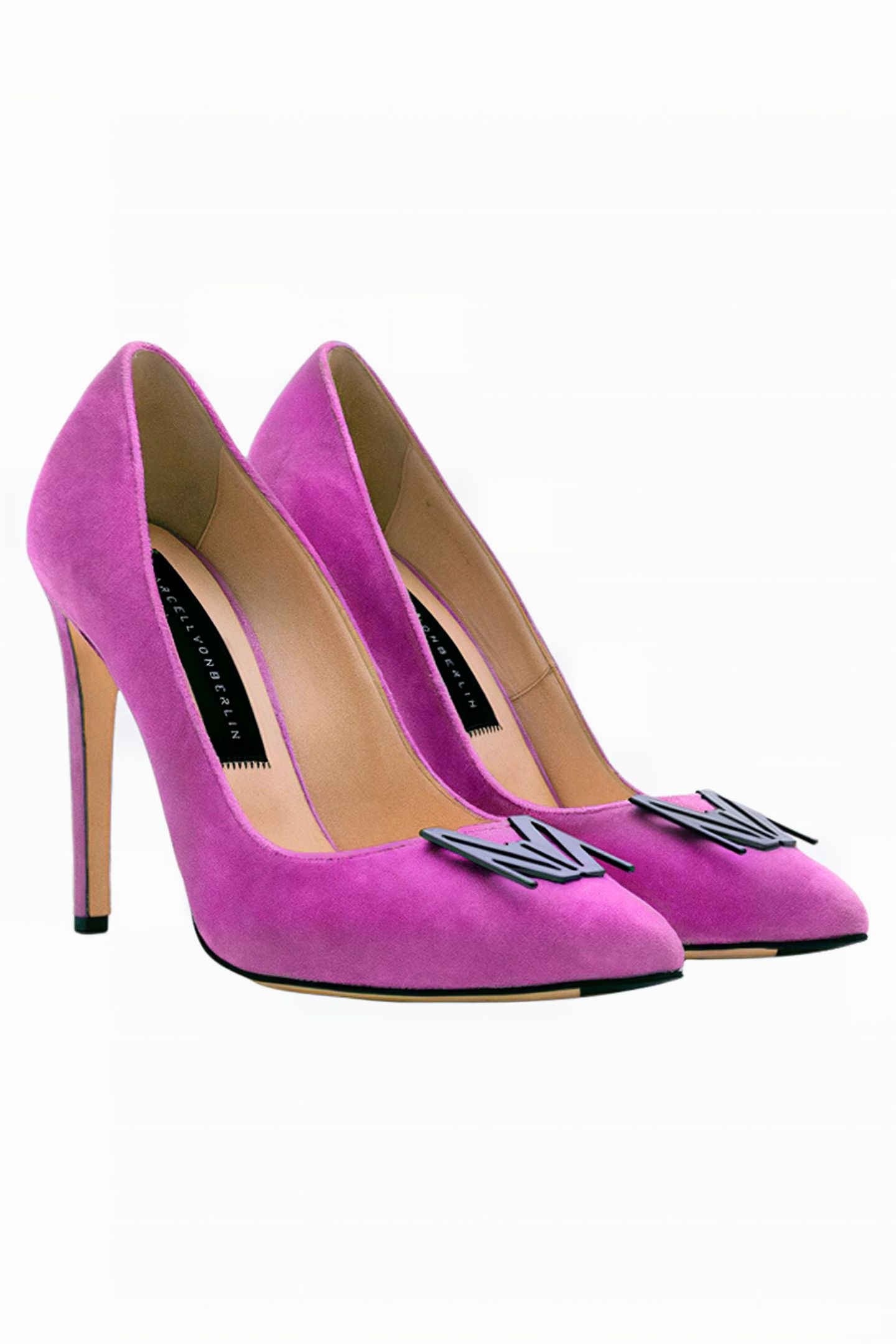 LOGO BUCKLE VELVET PUMPS PINK 2