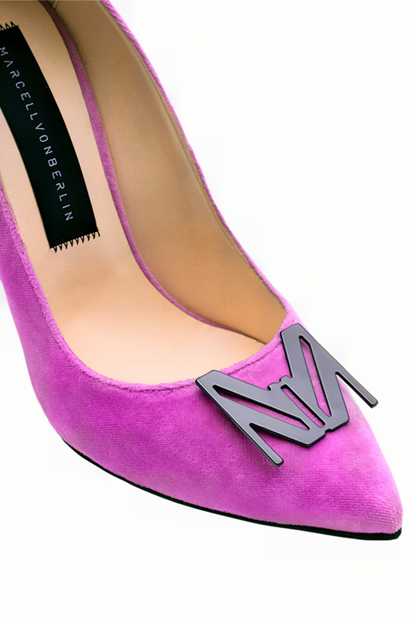 LOGO BUCKLE VELVET PUMPS PINK 5