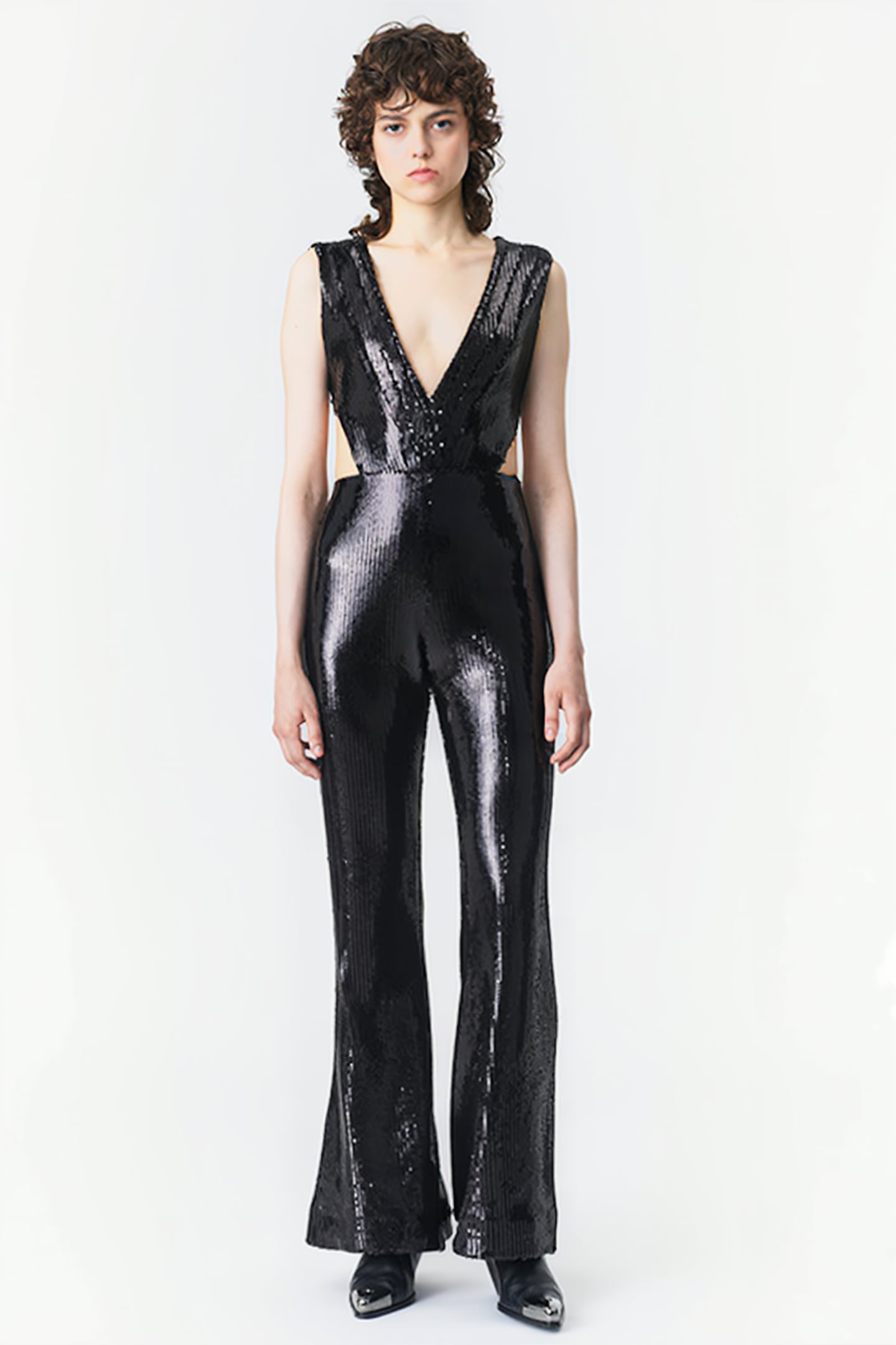 WOMEN‘S SEQUIN CUT-OUT OVERALL BLACK 1