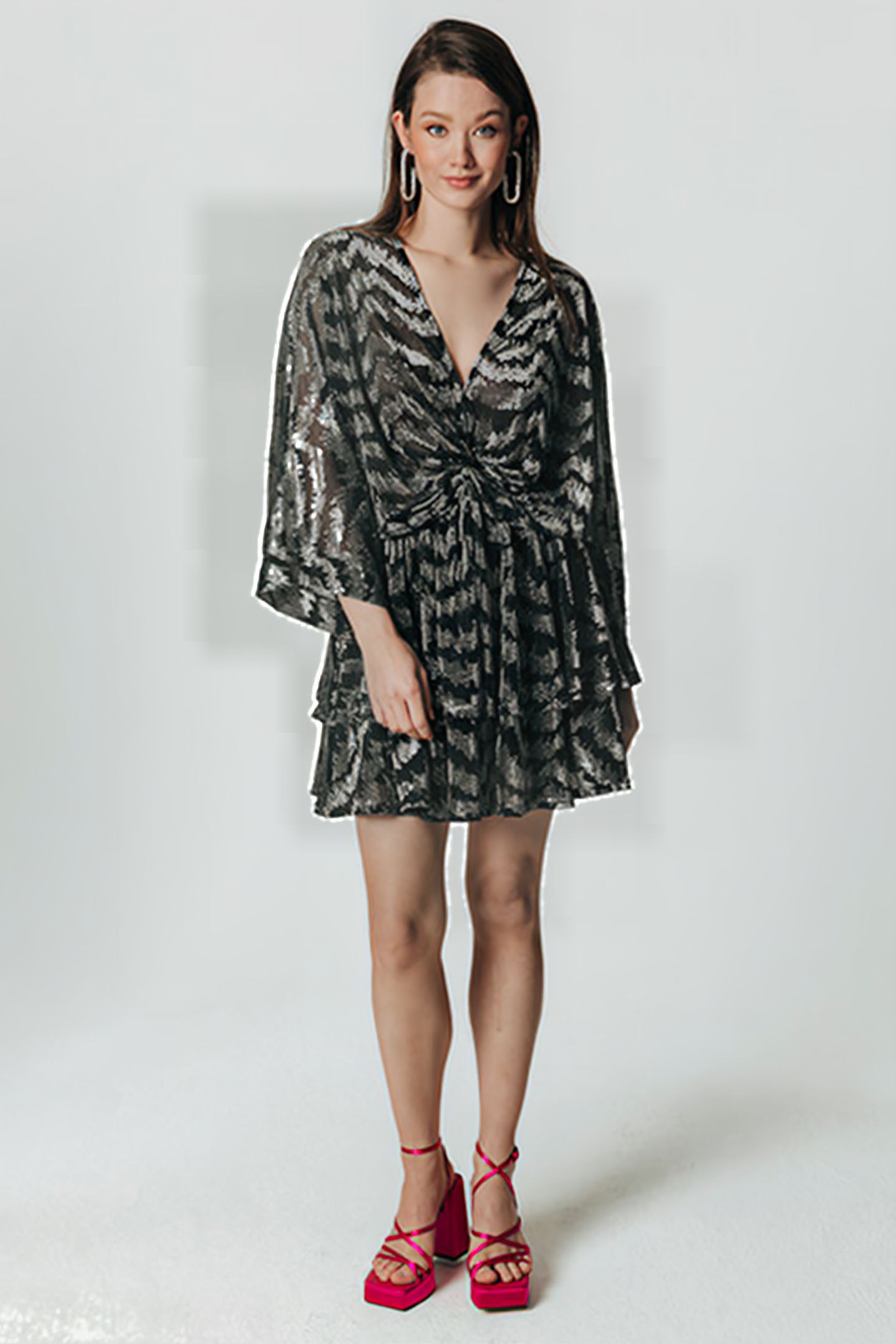 MENCIA ZEBRA METALLIC V-NECK DRESS METALLIC SILVER 1