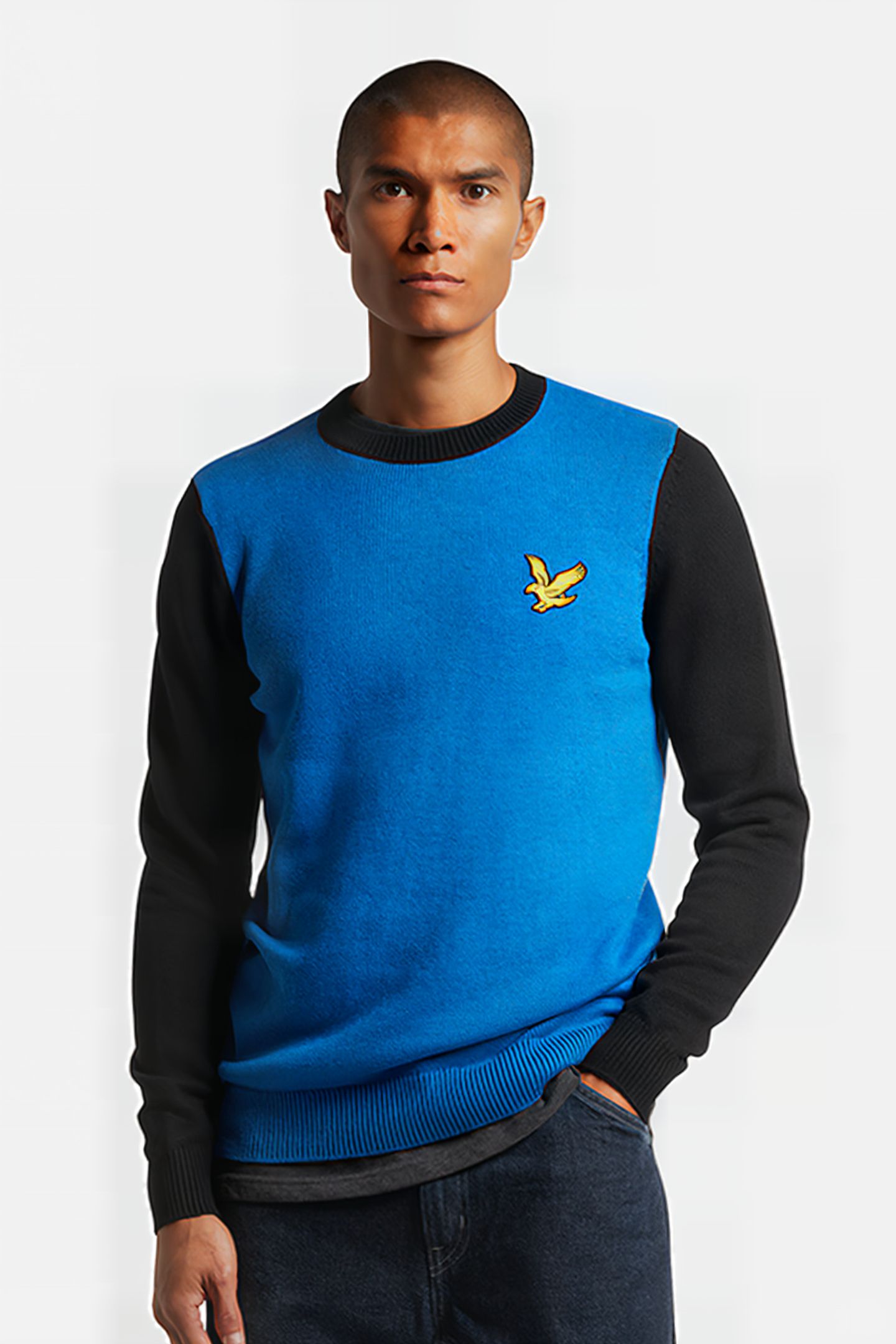 BLOCK MARL CREW NECK BRIGHT BLUE MARL/JET BLACK 1