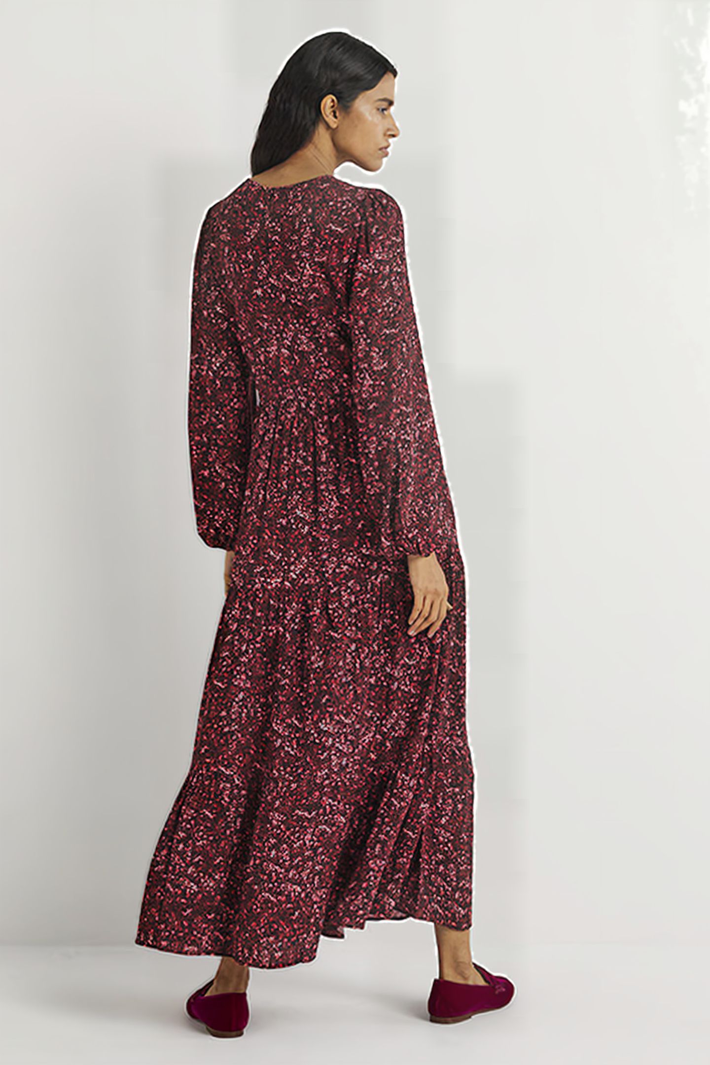 CREW NECK TIERED DRESS RED 2