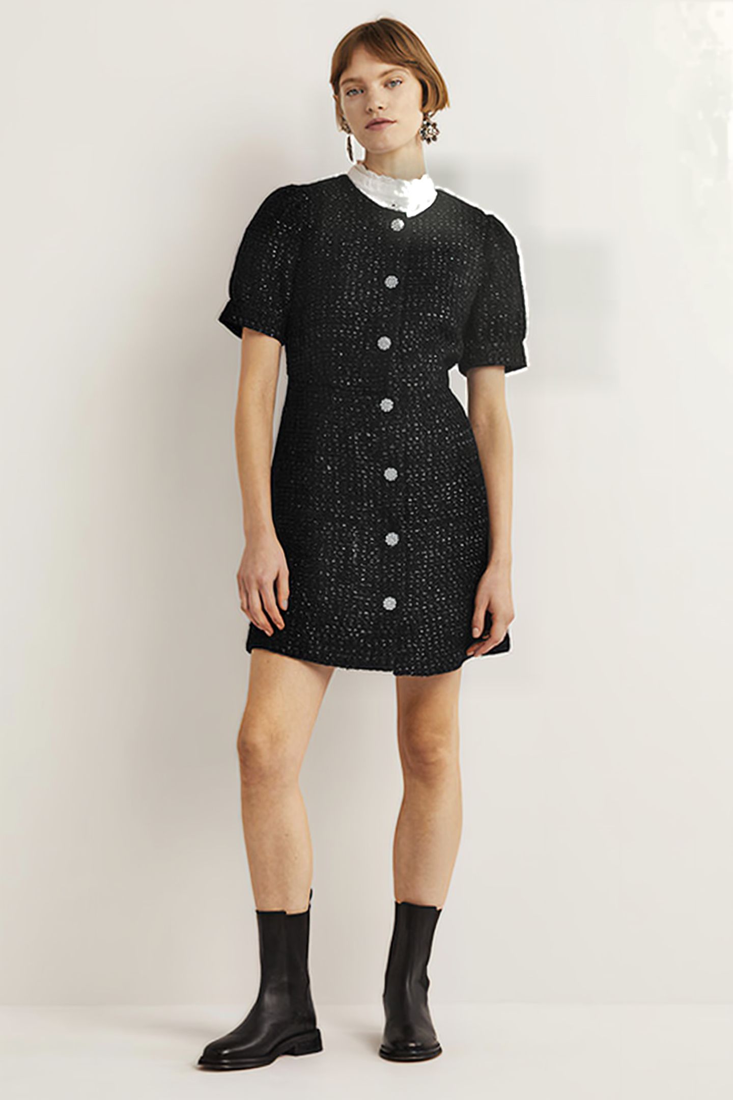 METALLIC TEXTURED MINI DRESS BLK 3