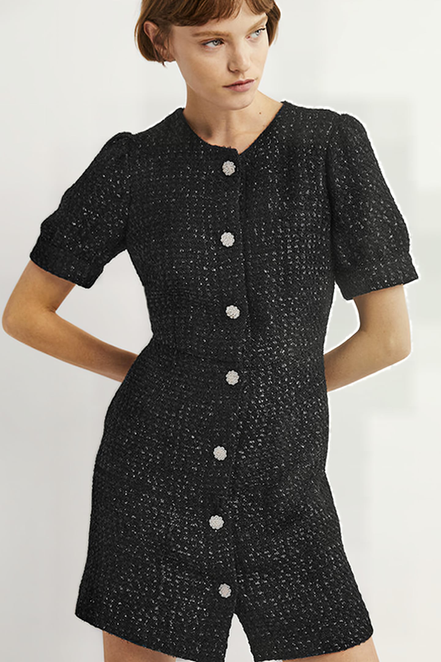 METALLIC TEXTURED MINI DRESS BLK 1