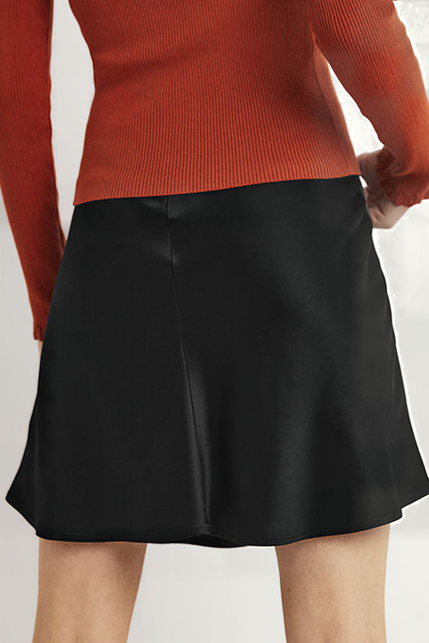 SATIN BIAS-CUT MINI SKIRT BLK 2