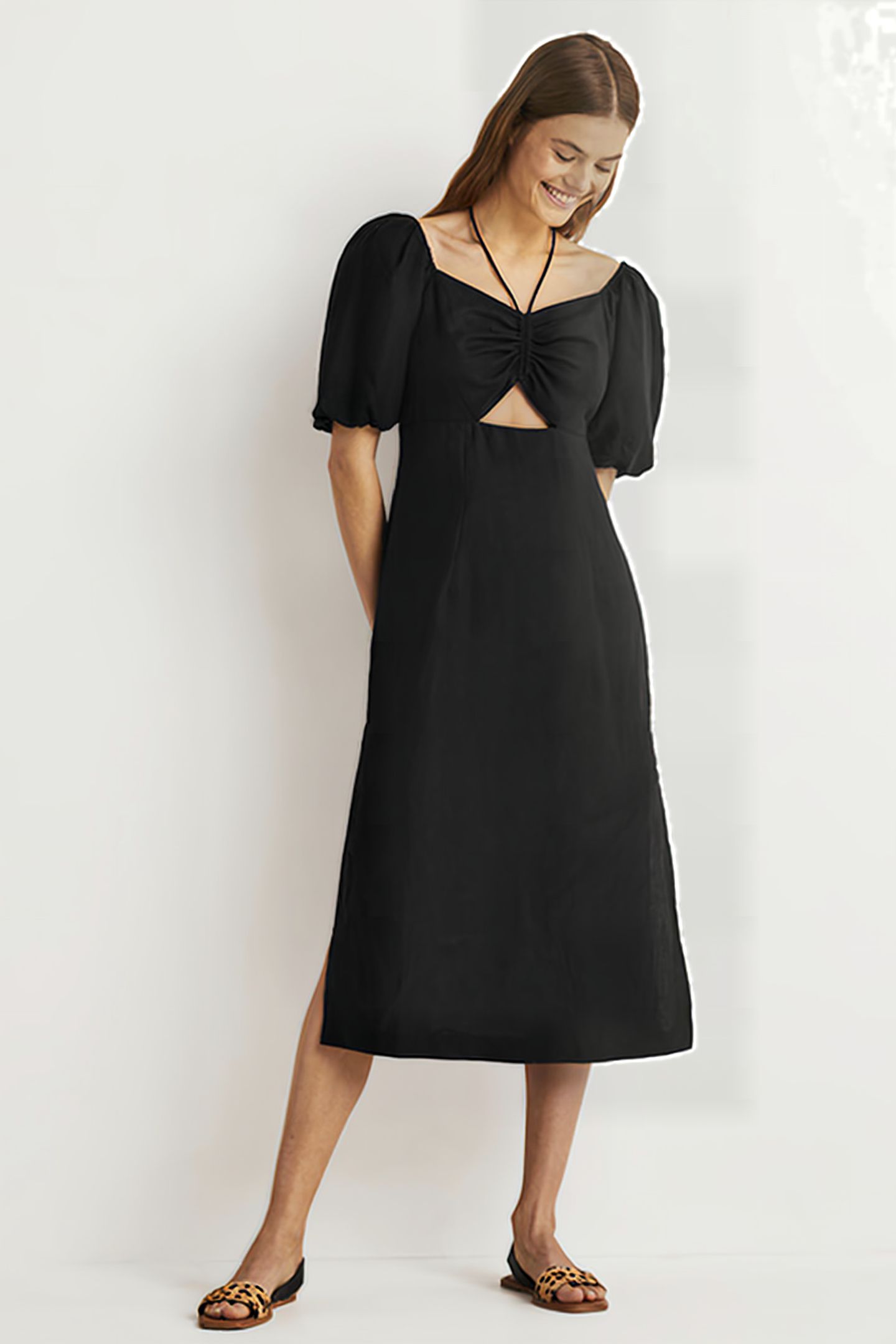 HALTERNECK CUTOUT COLUMN DRESS BLK 1