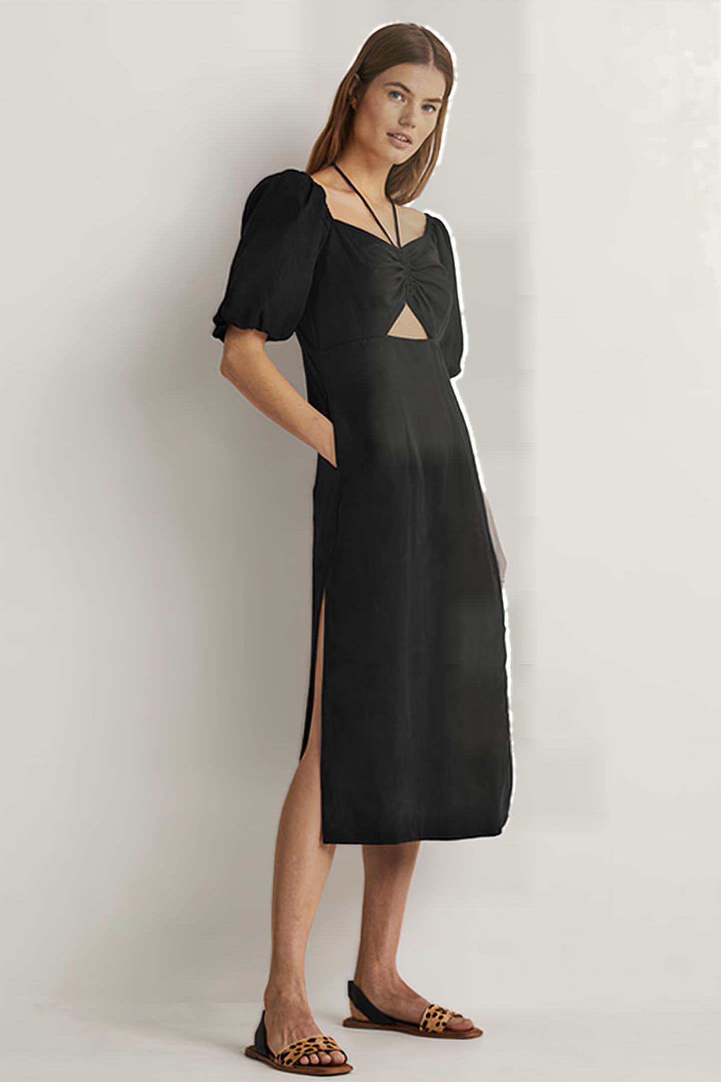 HALTERNECK CUTOUT COLUMN DRESS BLK 3