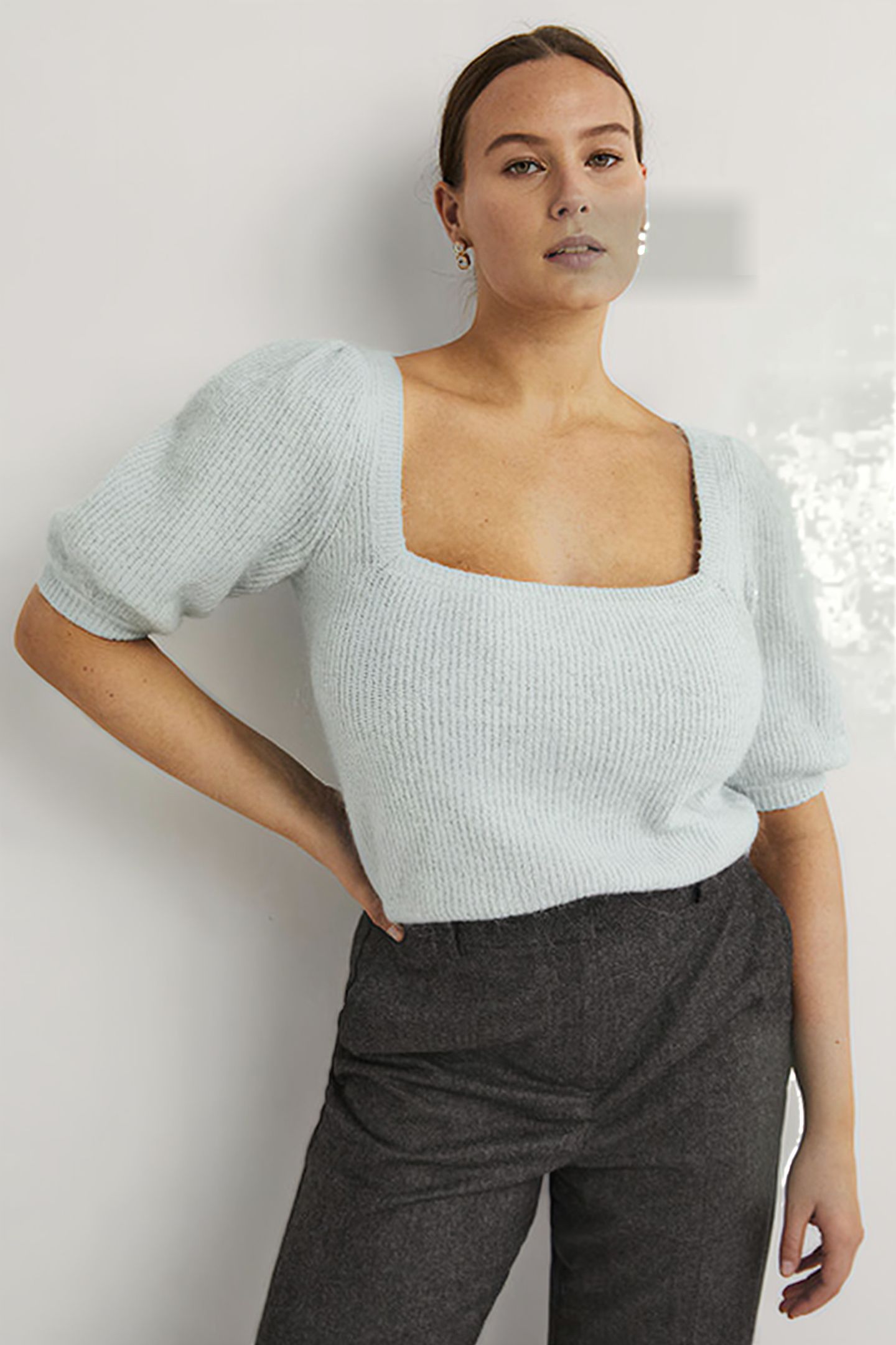 SQUARE NECK FLUFFY JUMPER BLU 1