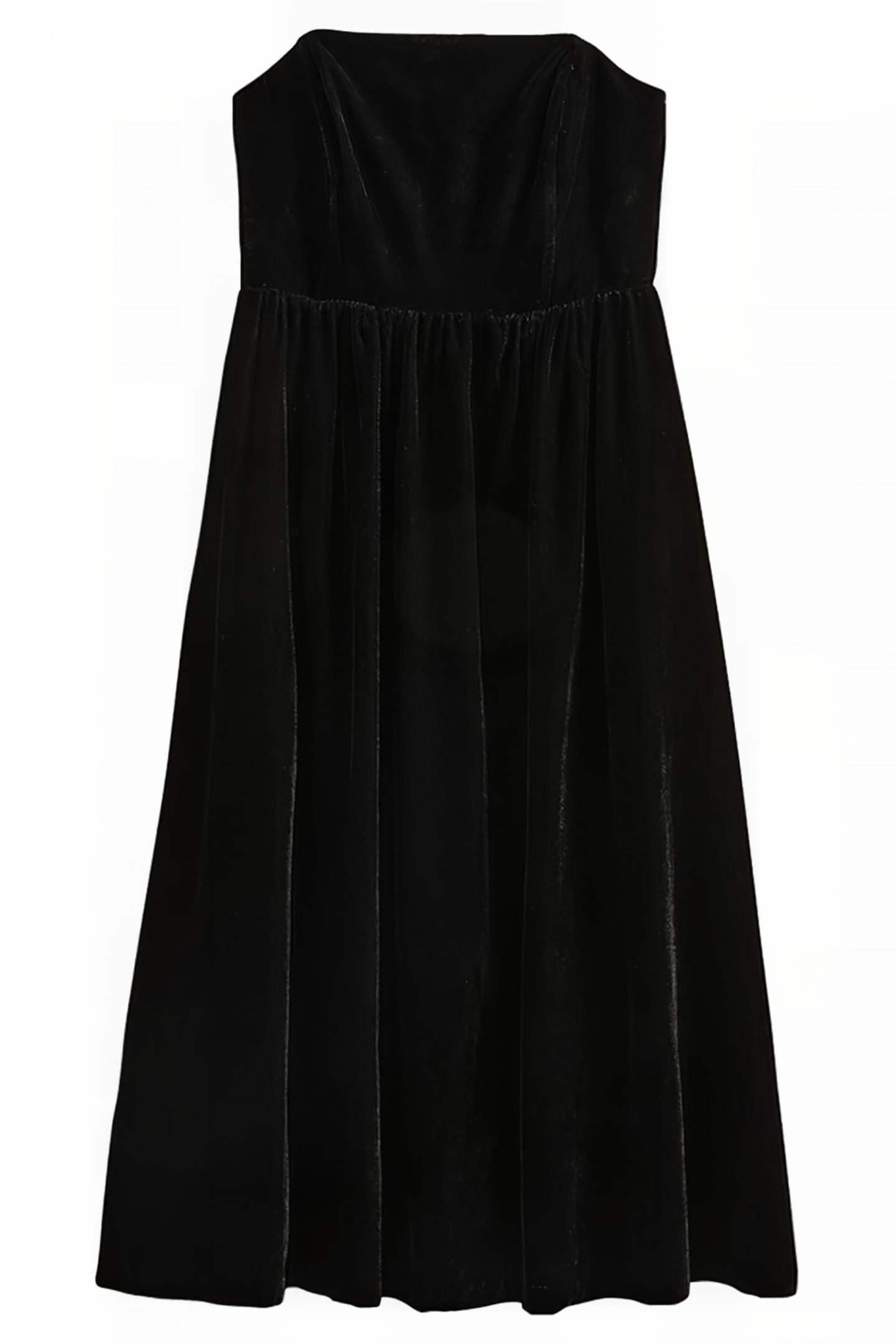 STRAPLESS VELVET MIDI DRESS BLK 5