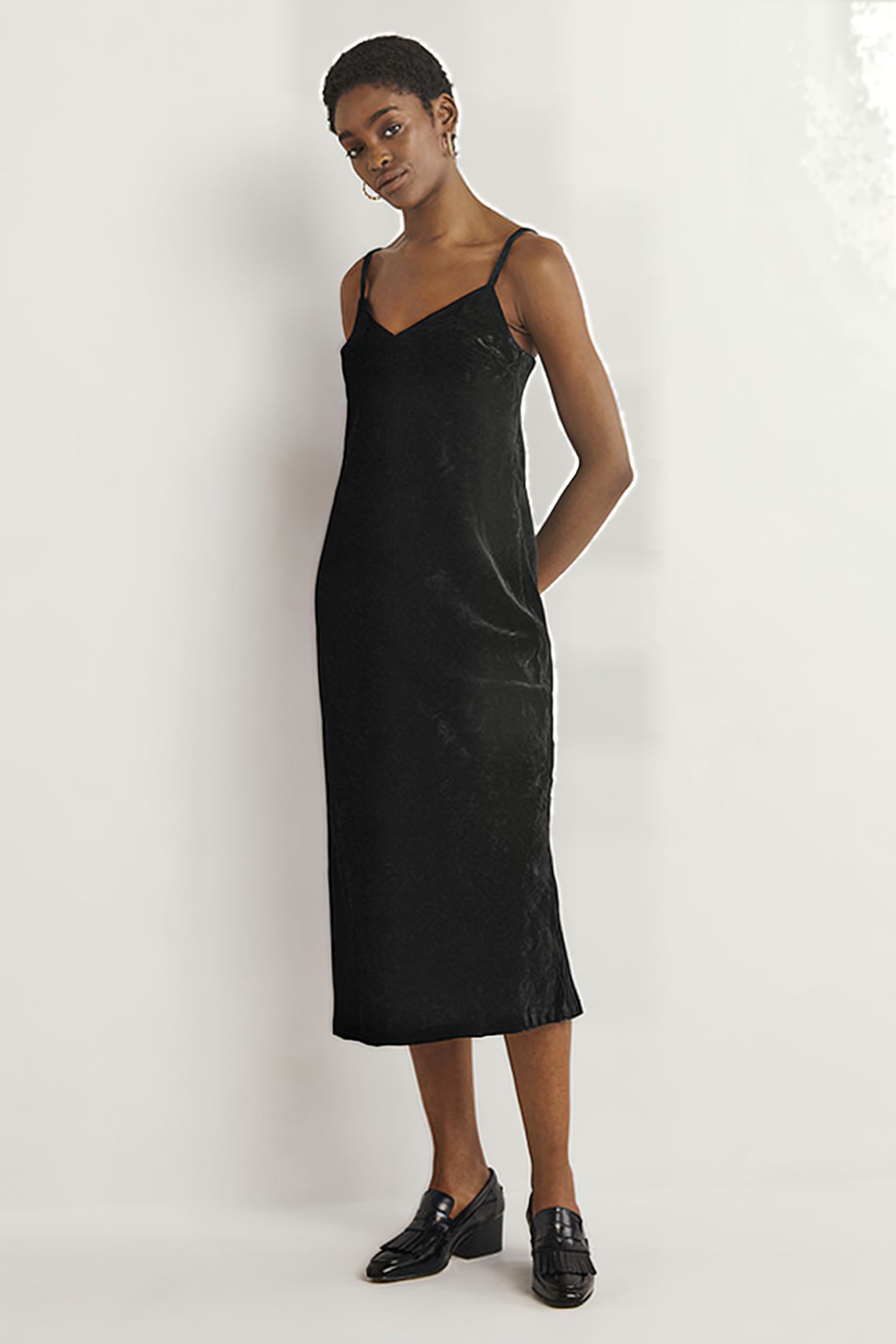 VELVET SLIP MIDI DRESS BLK 3