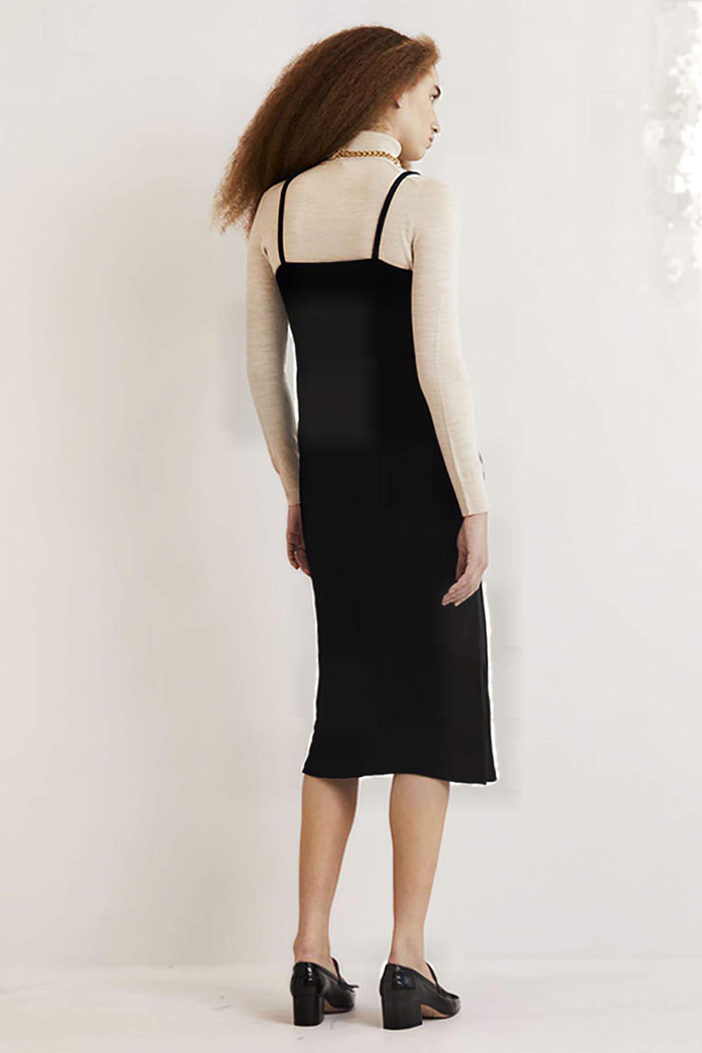 VELVET SLIP MIDI DRESS BLK 2