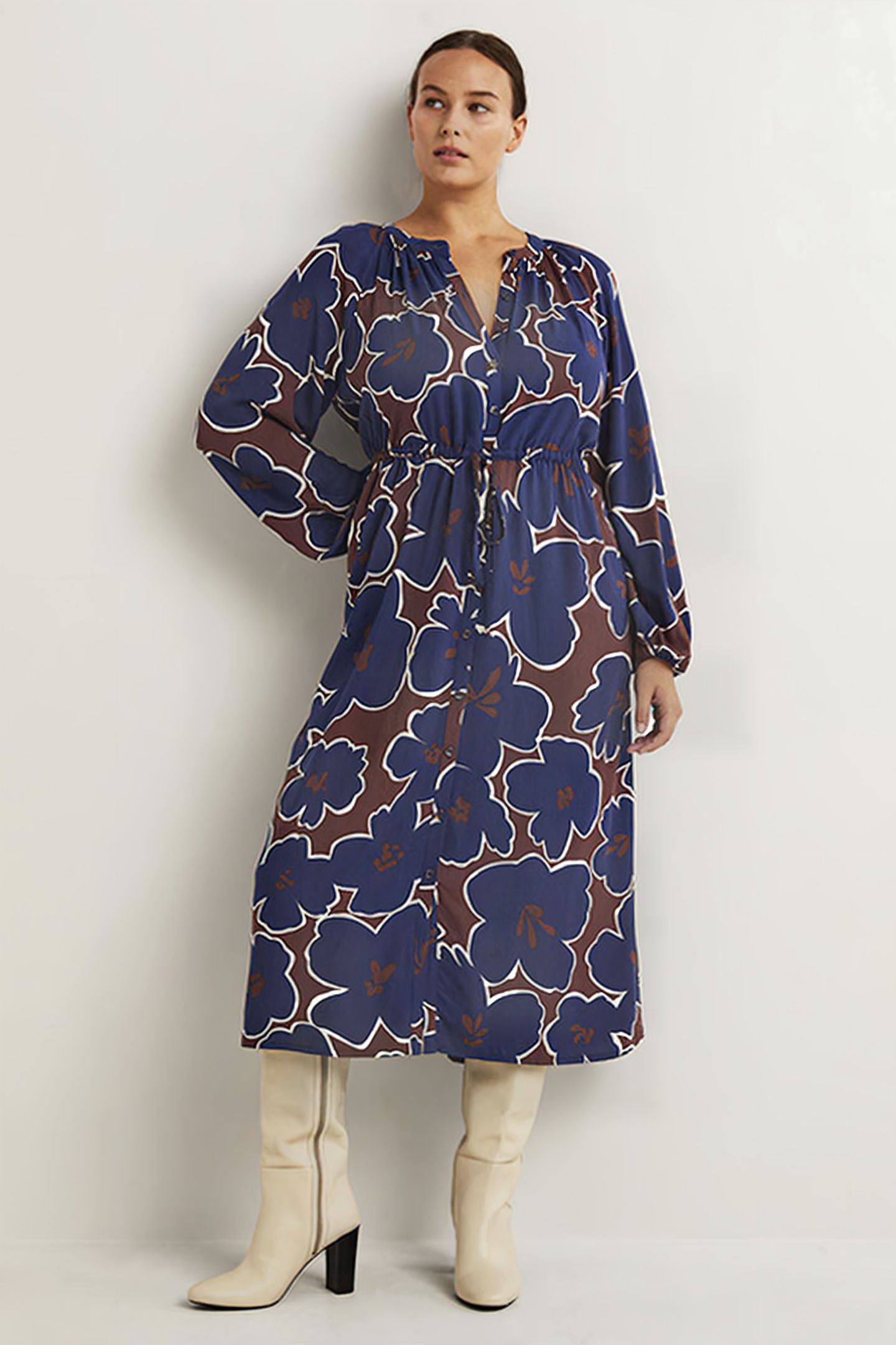 TIE WAIST DETAIL MIDI DRESS NVY 1
