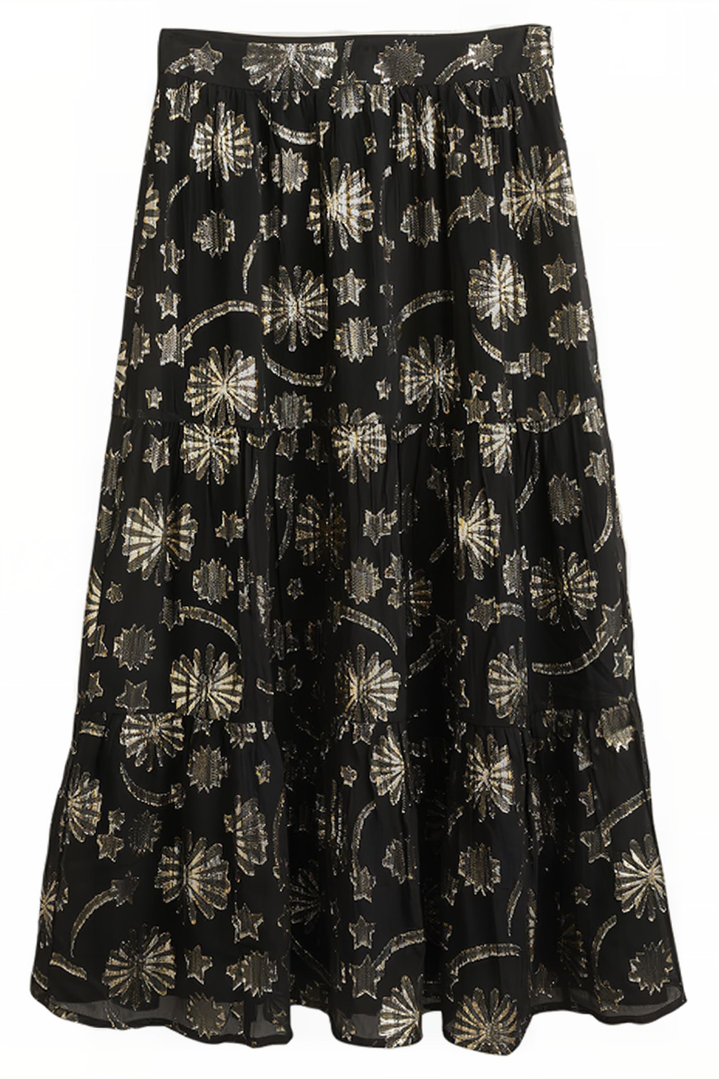 TIERED MIDI SKIRT BLK 5