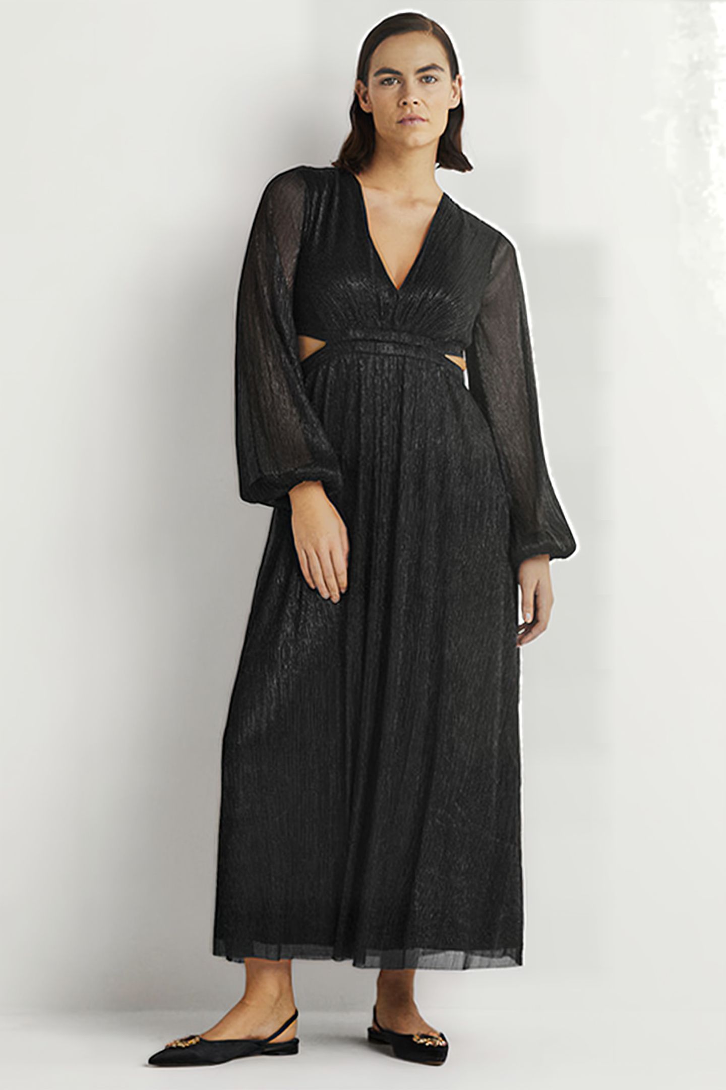 METALLIC CUT-OUT MAXI DRESS BLK 1