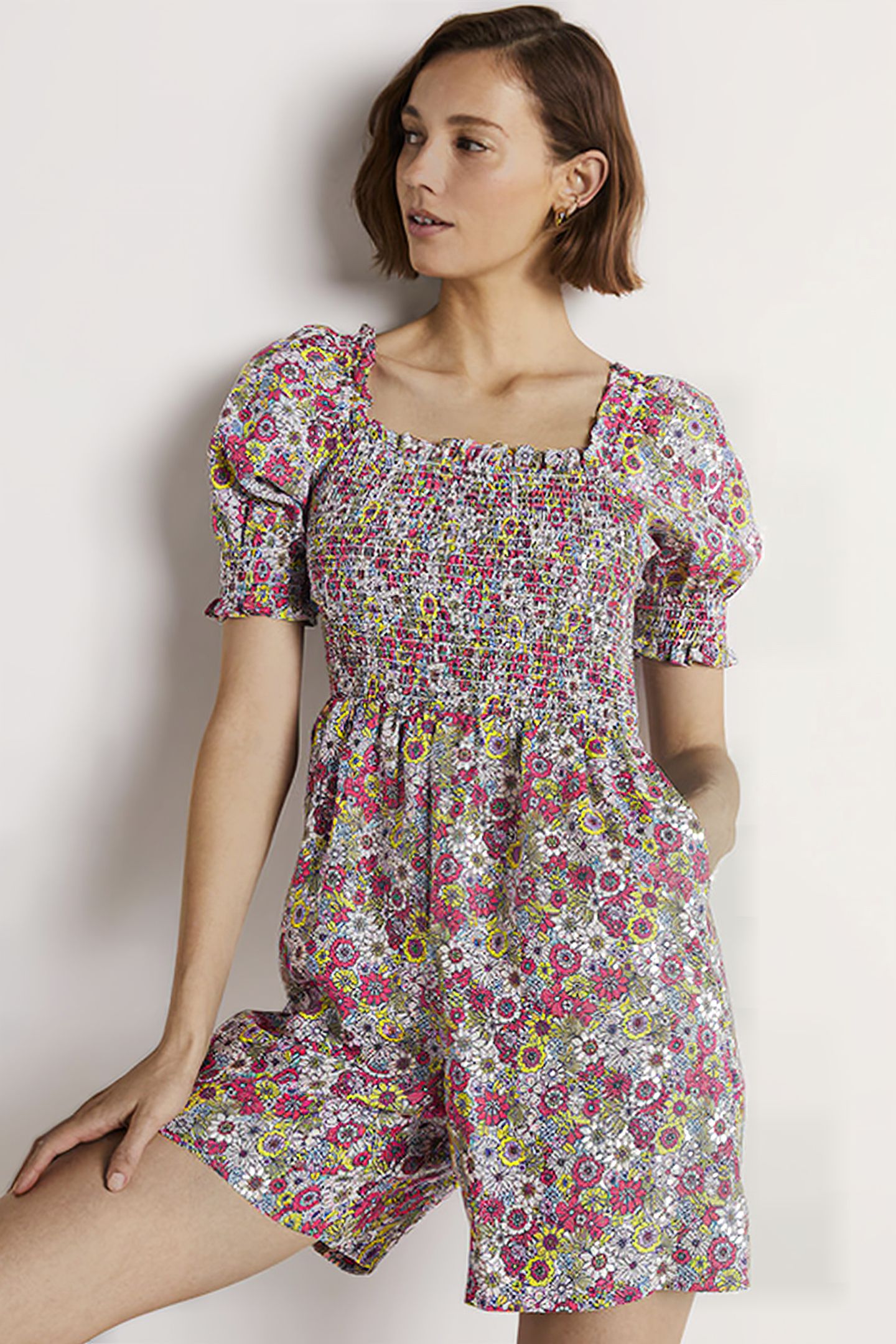 SMOCKED BODICE PLAYSUIT MLT 1