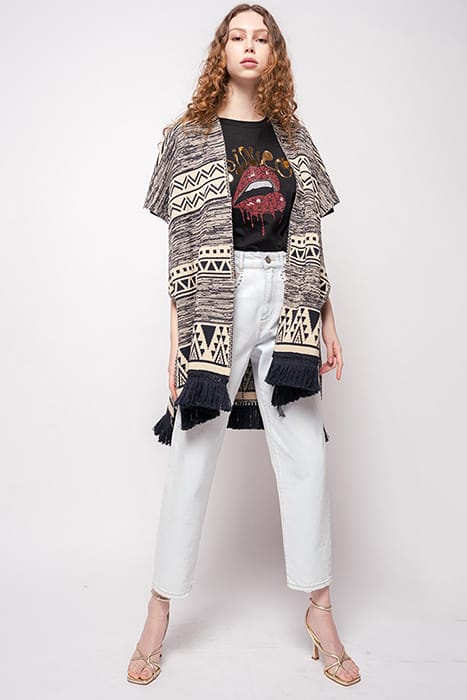 CALAHORRA PONCHO RECYCLED STUO NAVY BLUE/ECRU 2