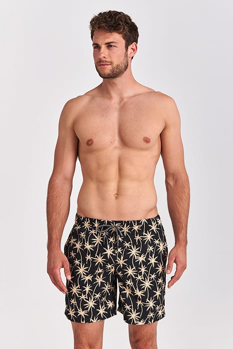 MEN SWIM SHORT VACATION PALMTREES MICRO PEACH BLACK 2