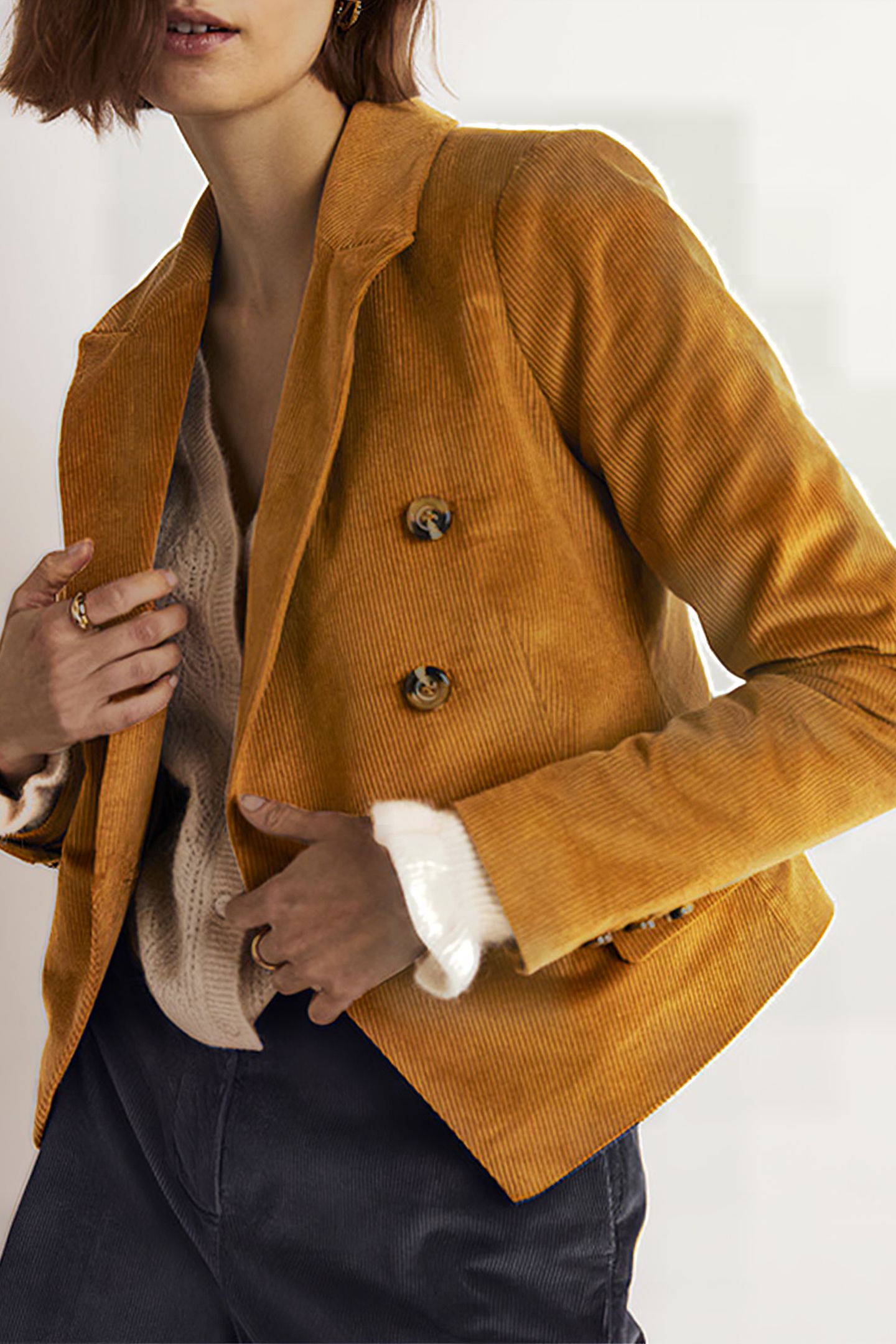 DOUBLE BREASTED CORD BLAZER BRN 3