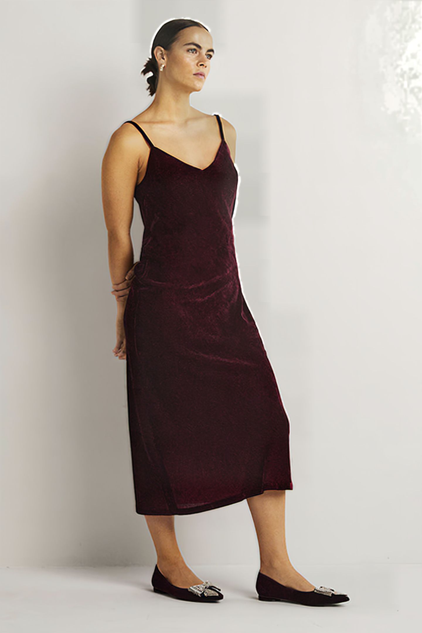 VELVET SLIP MIDI DRESS DPR 1