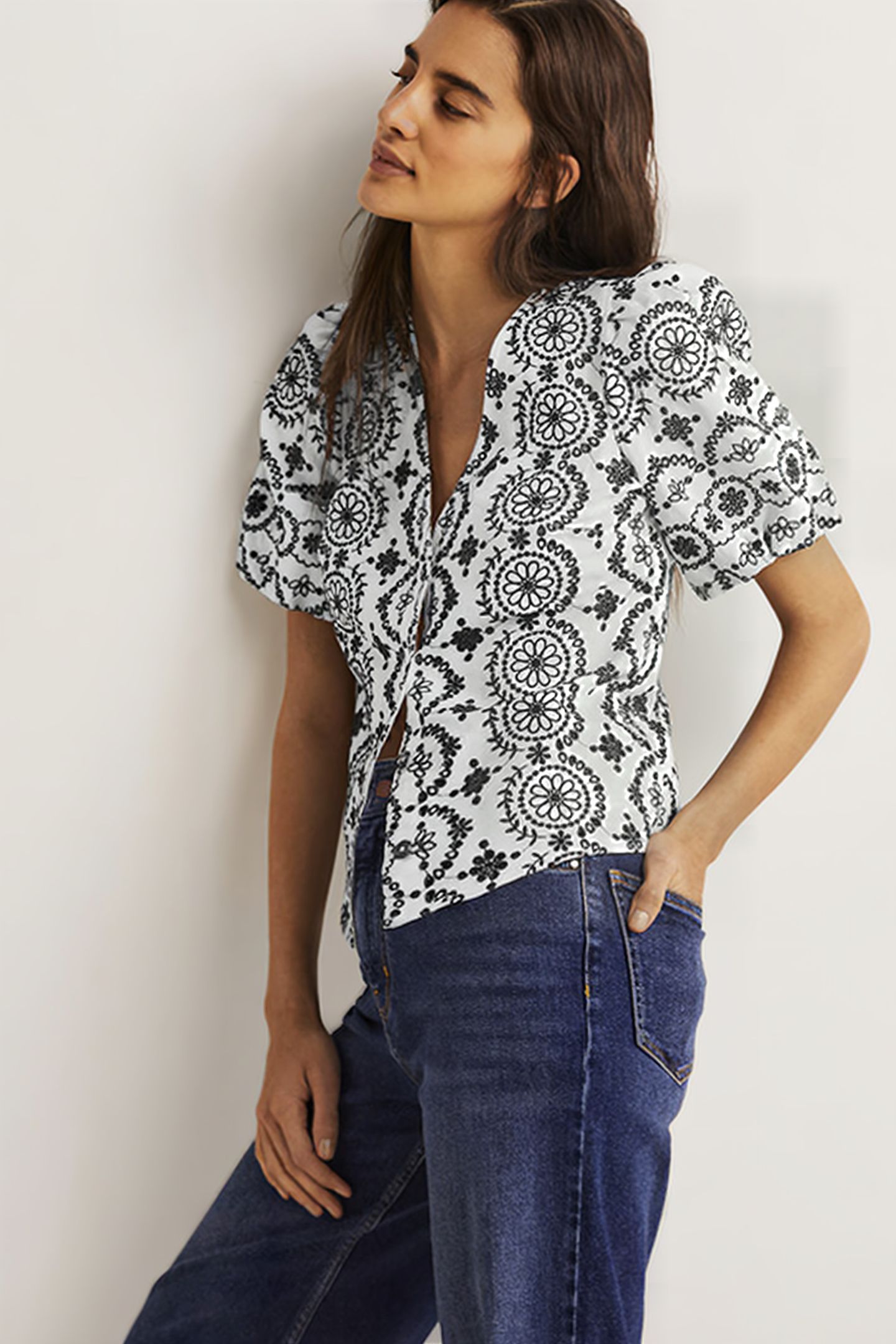PUFF SLEEVE BUTTON BLOUSE WHT 1