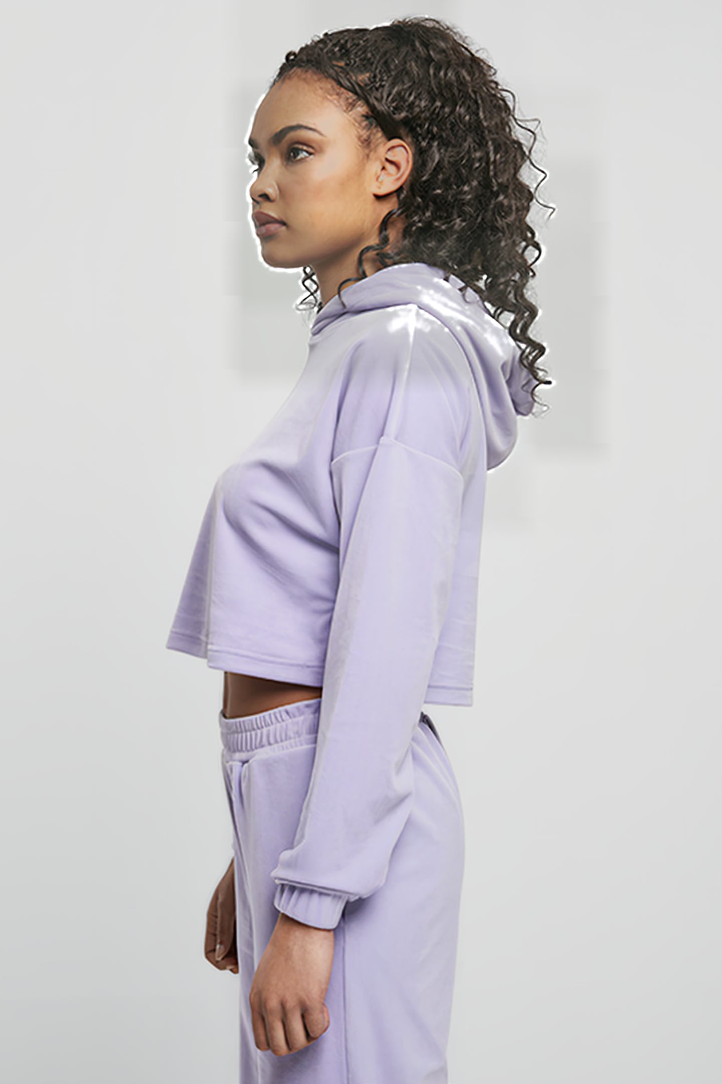 LADIES CROPPED VELVET OVERSIZED HOODY LAVENDER 5