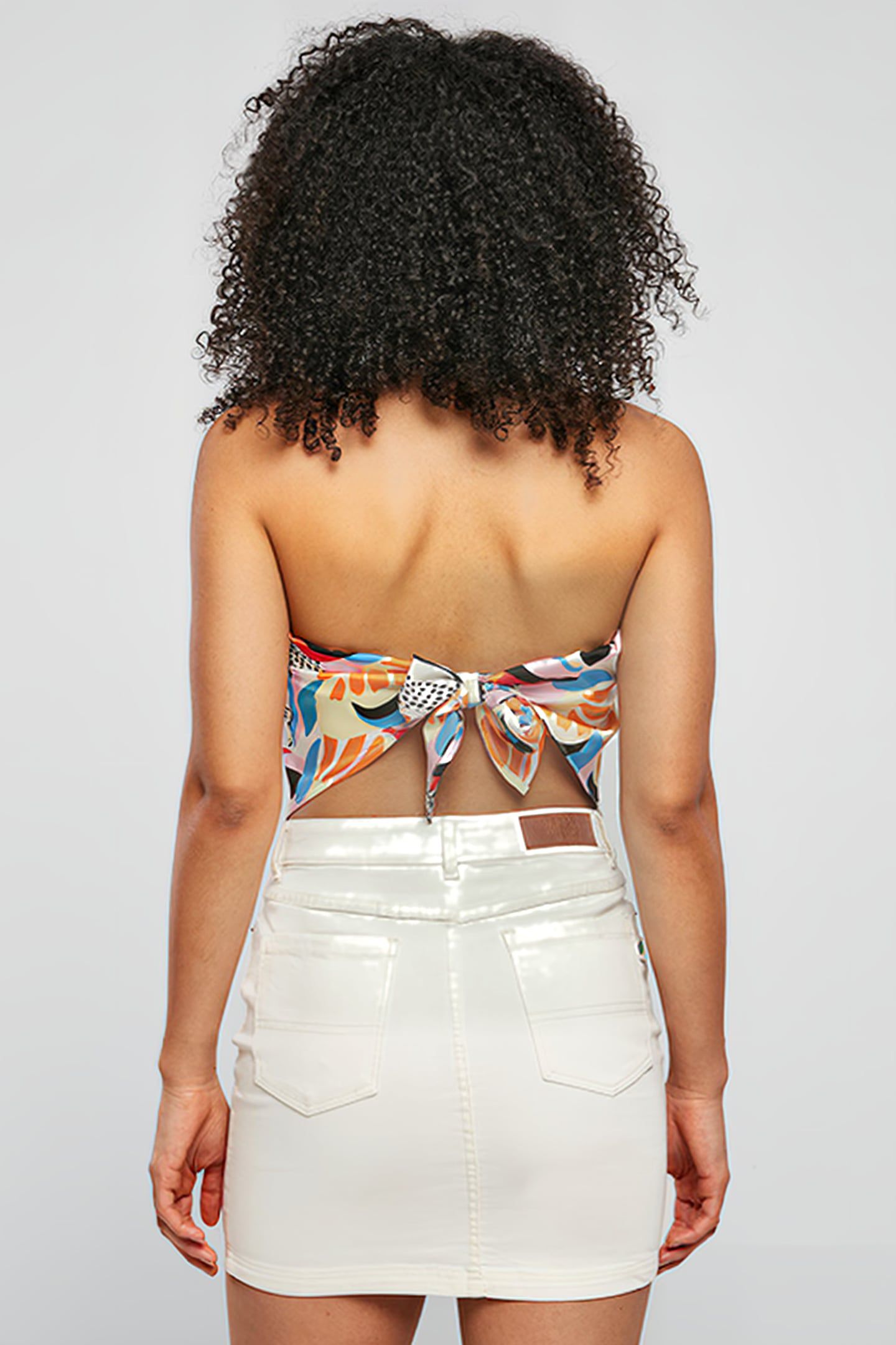 LADIES CROPPED AOP SATIN TRIANGLE TOP MAGICMANGOABSTRACT 3