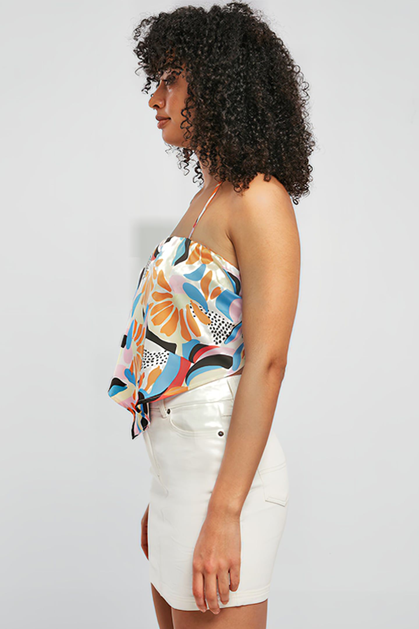 LADIES CROPPED AOP SATIN TRIANGLE TOP MAGICMANGOABSTRACT 5