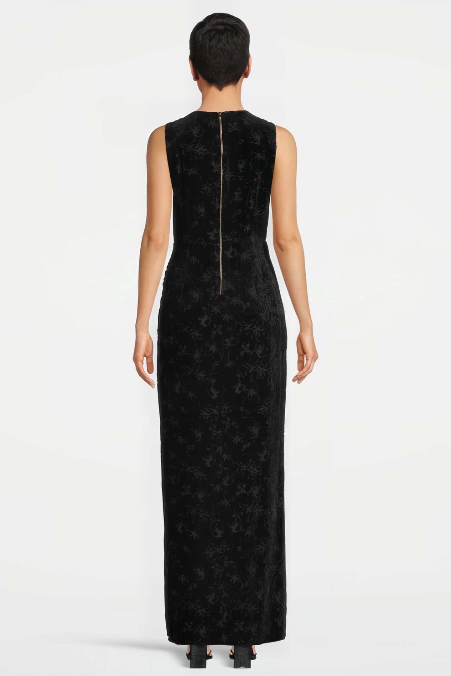 WOMEN‘S DRAPED VELVET DEVORÉE DRESS BLACK 099 2