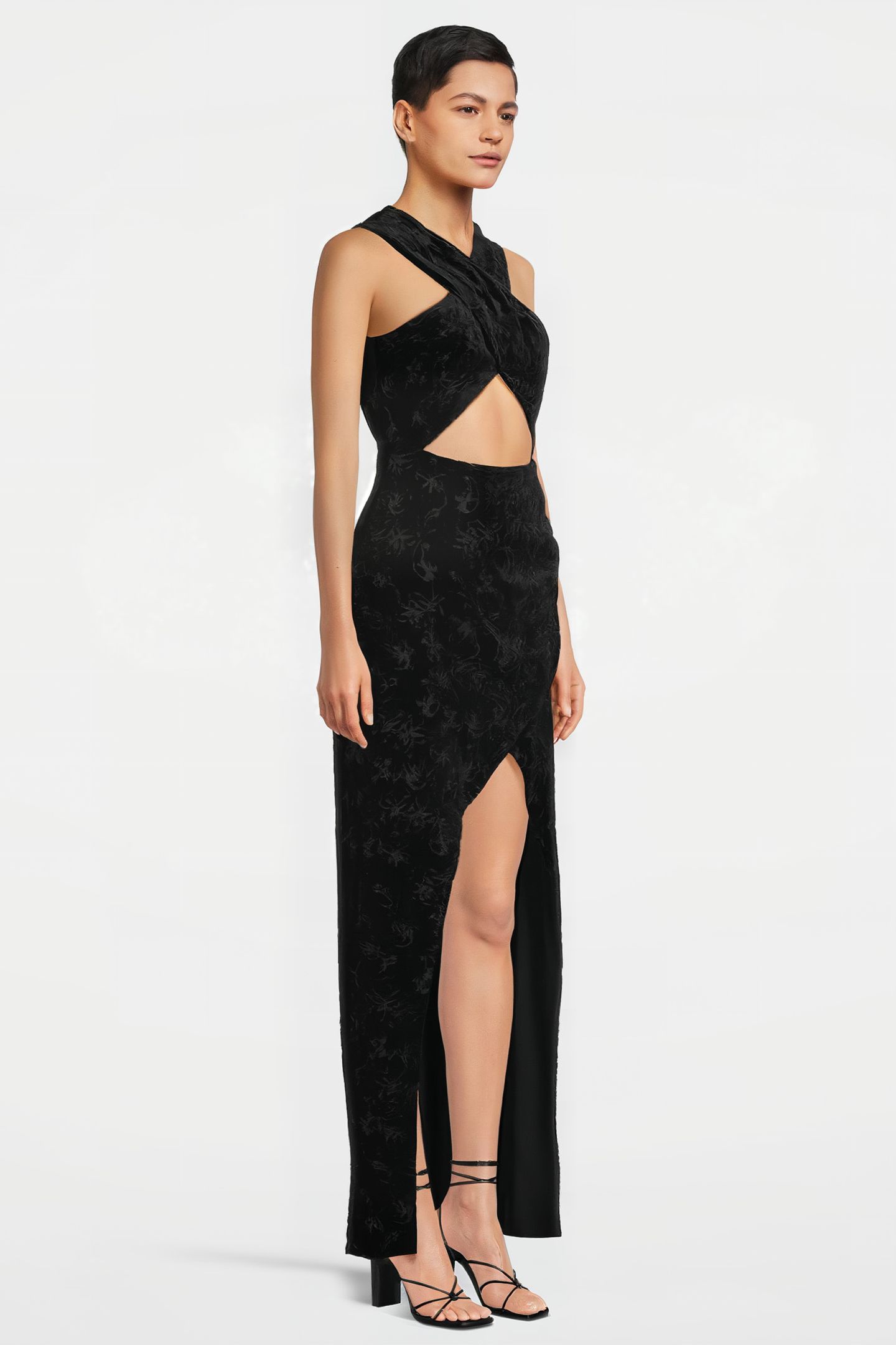 WOMEN‘S DRAPED VELVET DEVORÉE DRESS BLACK 099 4