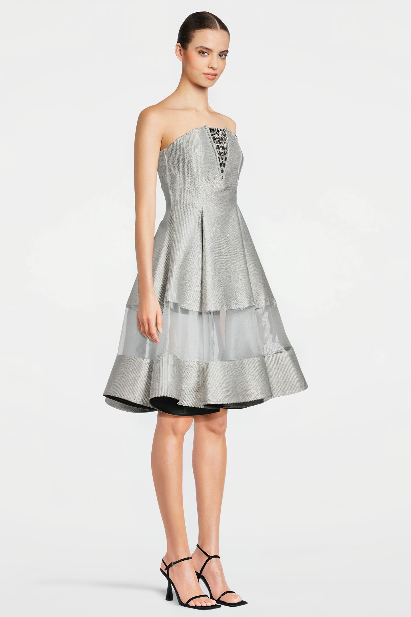 WOMEN‘S MIDI CORSET DRESS WITH SWAROVSKI CRYSTALS SILVER GRA 4