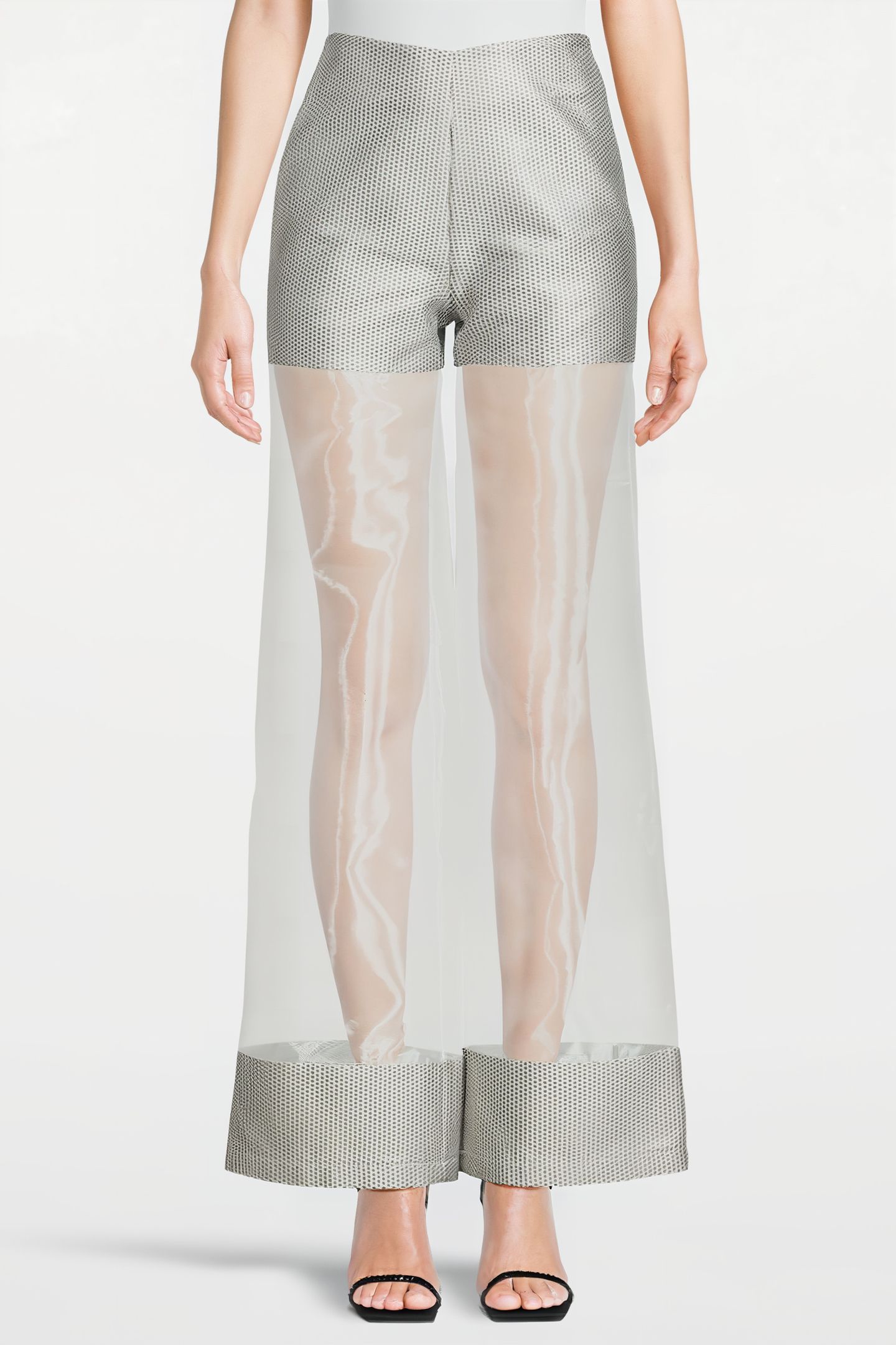 WOMEN‘S TRANSPARENT FABRIC TROUSERS SILVER GRAY/WHITE 1