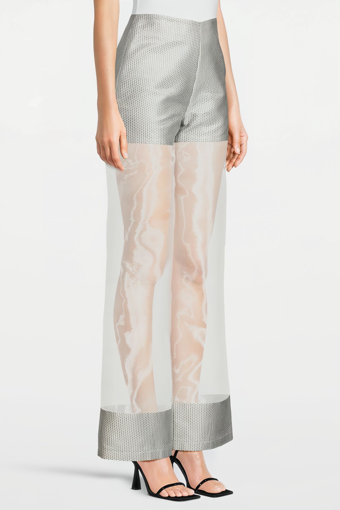 WOMEN‘S TRANSPARENT FABRIC TROUSERS SILVER GRAY/WHITE 3