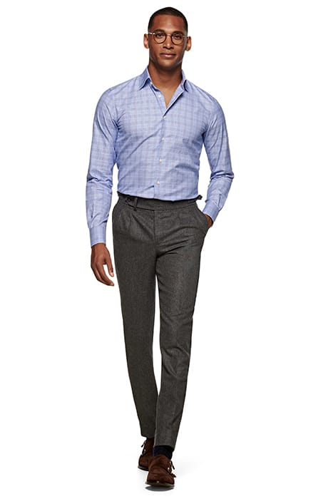 MID BLUE CHECKED EXTRA SLIM FIT SHIRT 1