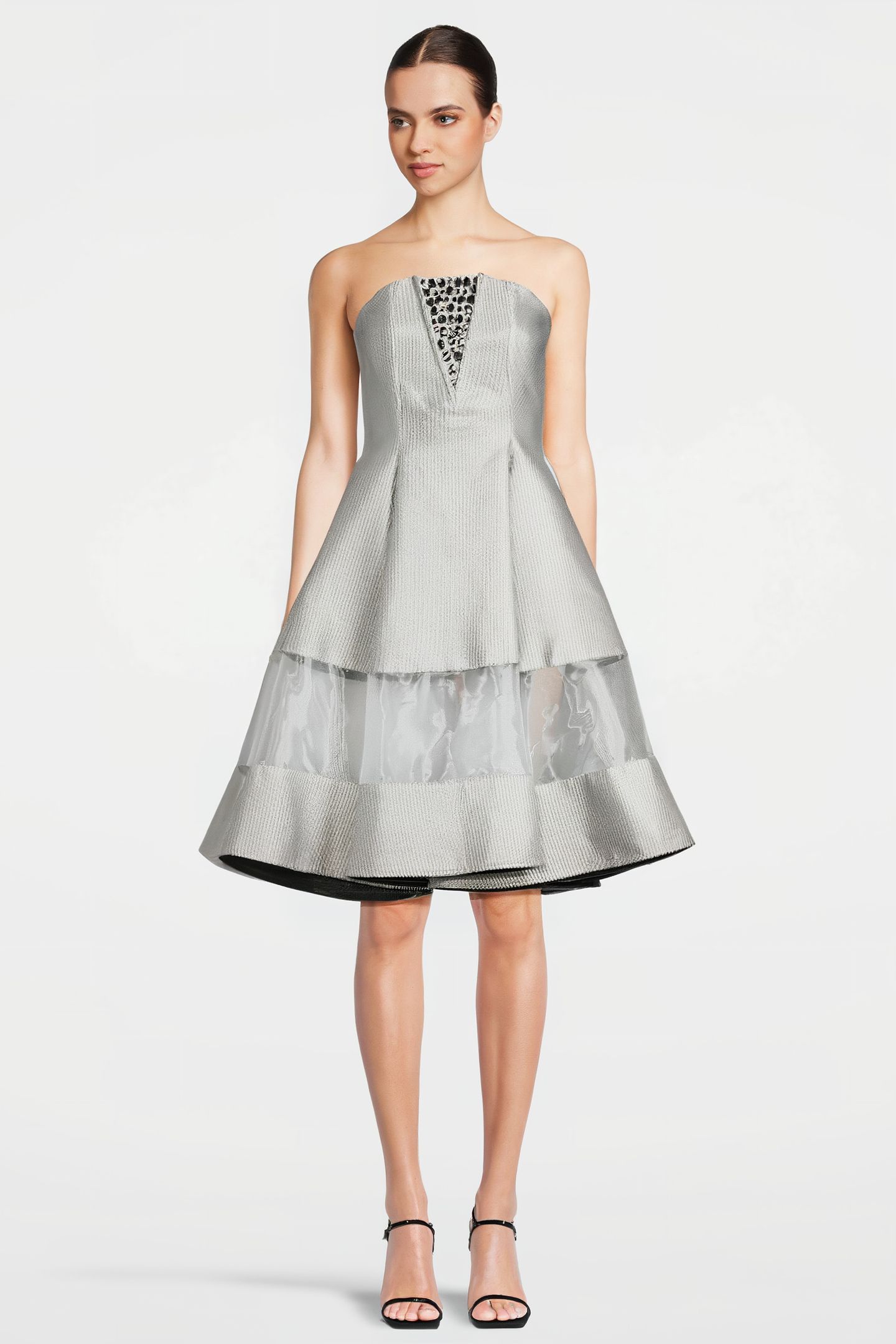 WOMEN‘S MIDI CORSET DRESS WITH SWAROVSKI CRYSTALS SILVER GRA 1