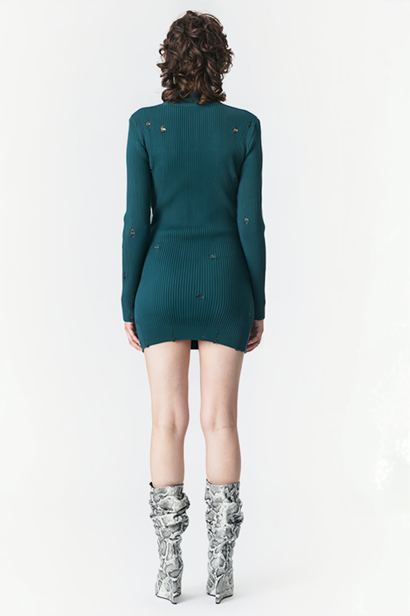 CUT-OUT MINI KNIT DRESS DARK GREEN 2